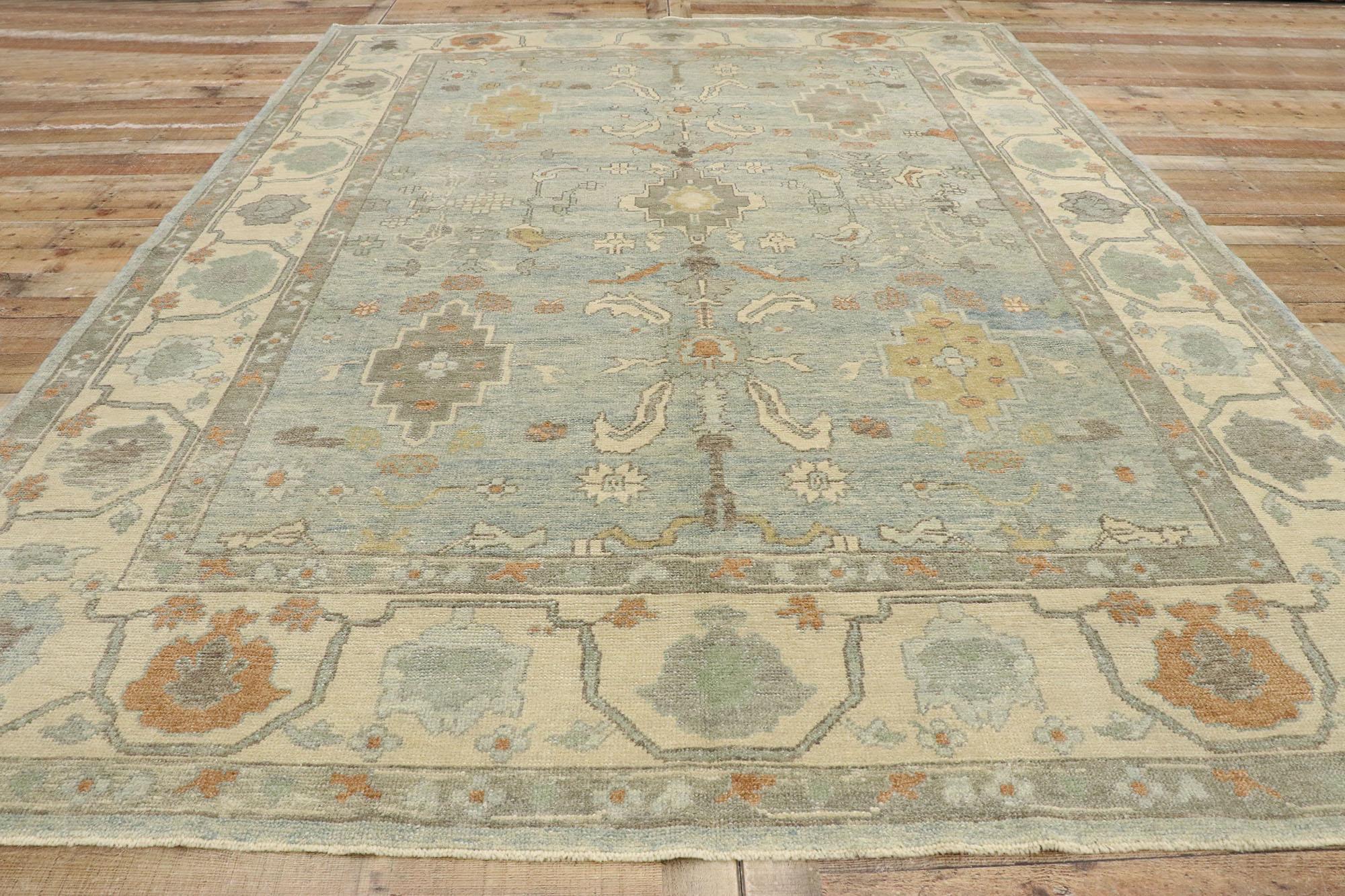 New Contemporary Turkish Oushak Rug with Modern New England Cape Cod Style 2