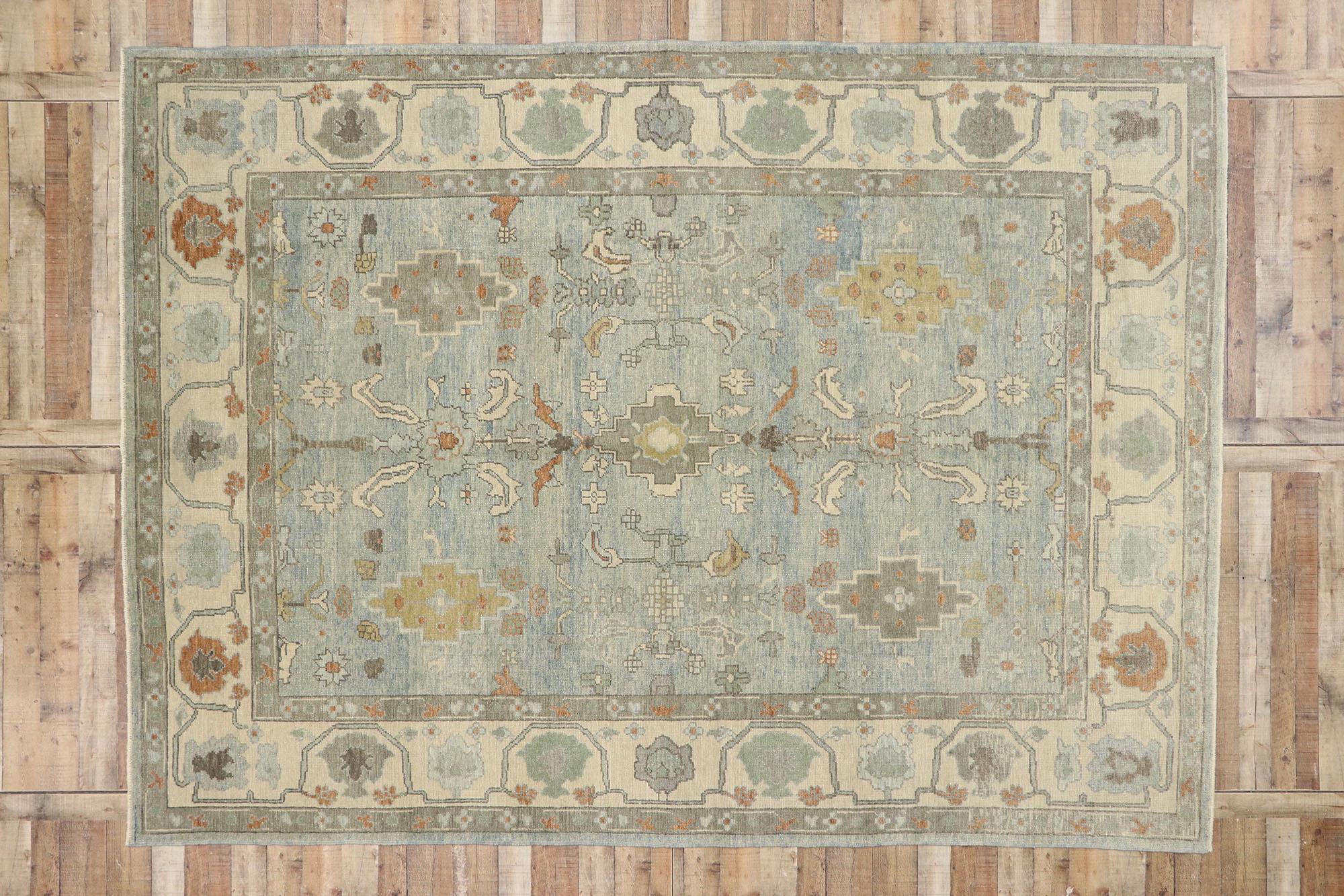 New Contemporary Turkish Oushak Rug with Modern New England Cape Cod Style 3