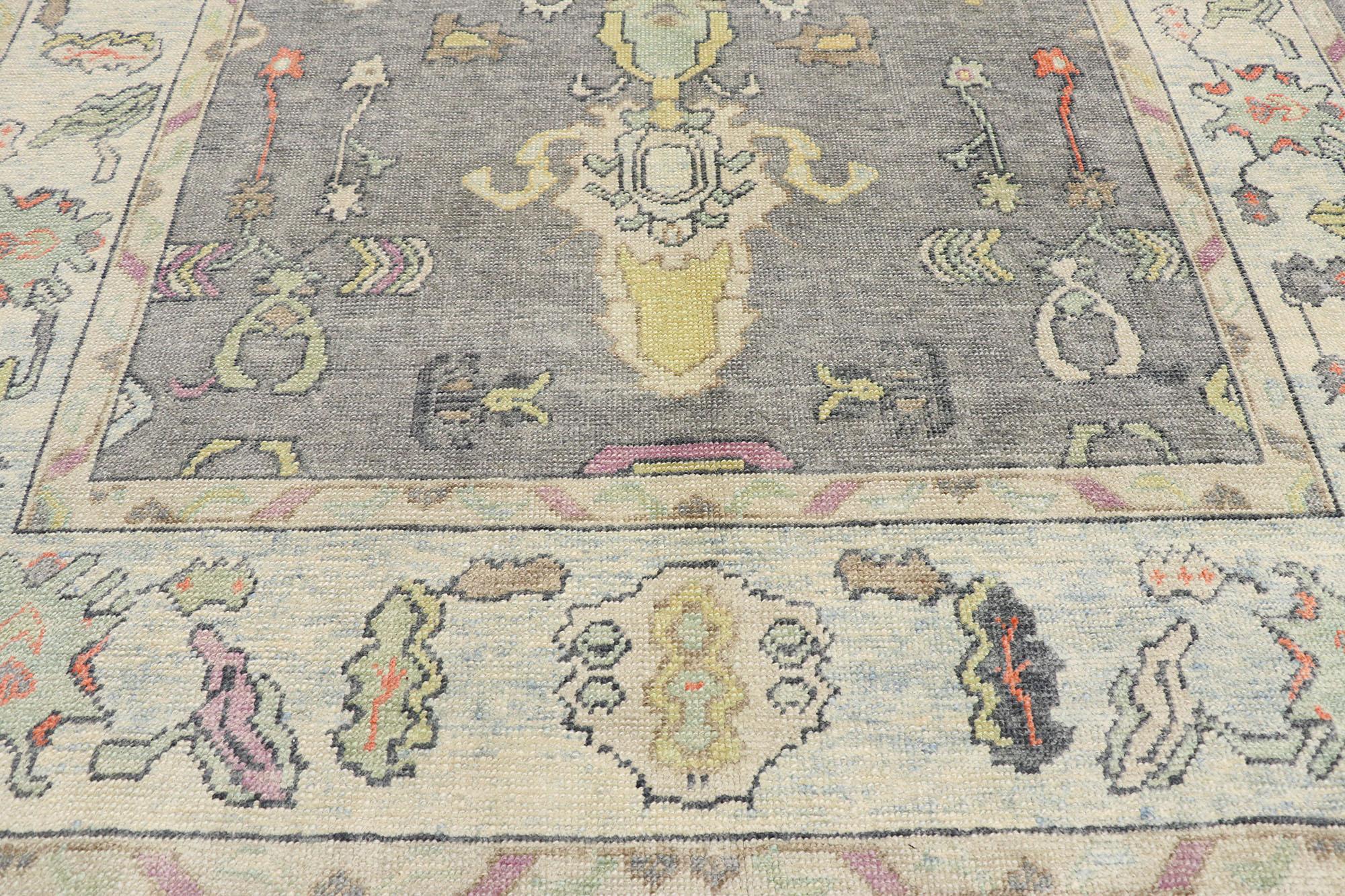Hand-Knotted New Contemporary Turkish Oushak Rug with Modern Parisian Style For Sale