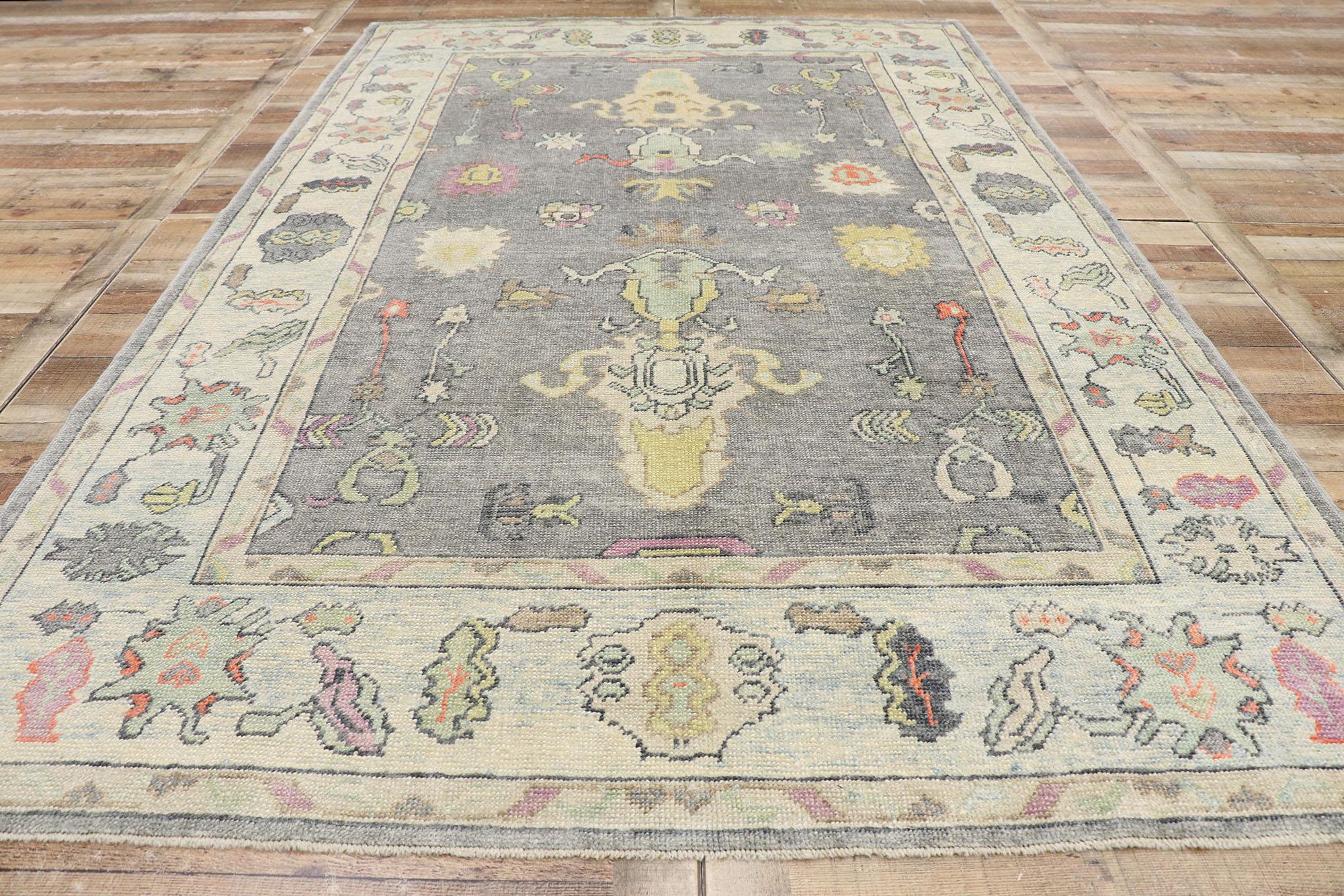 New Contemporary Turkish Oushak Rug with Modern Parisian Style For Sale 1