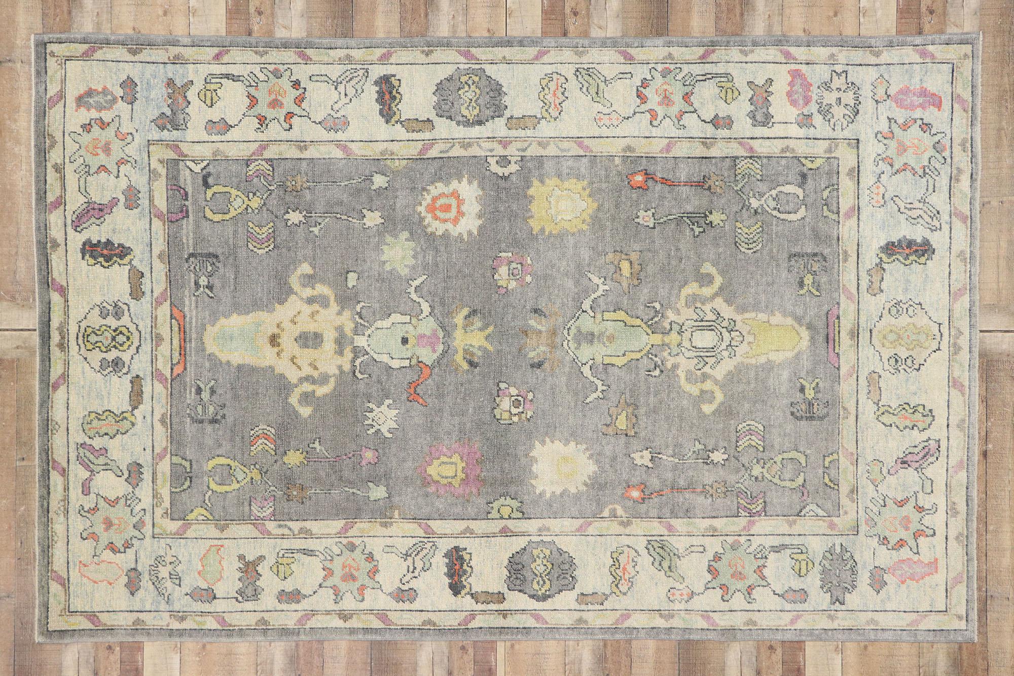New Contemporary Turkish Oushak Rug with Modern Parisian Style For Sale 2