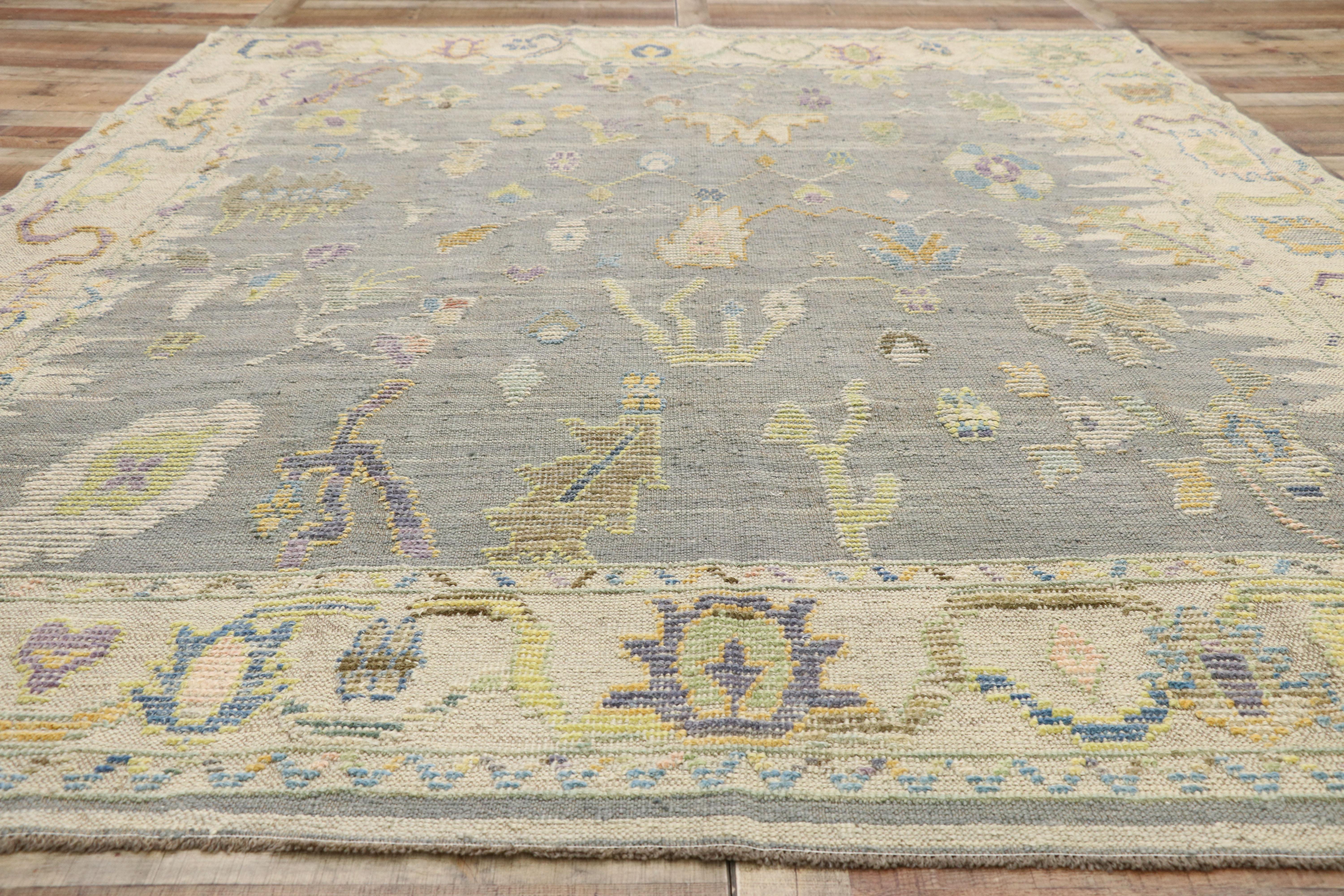 Colorful Pastel Oushak High-Low Turkish Rug with Modern Style In New Condition For Sale In Dallas, TX