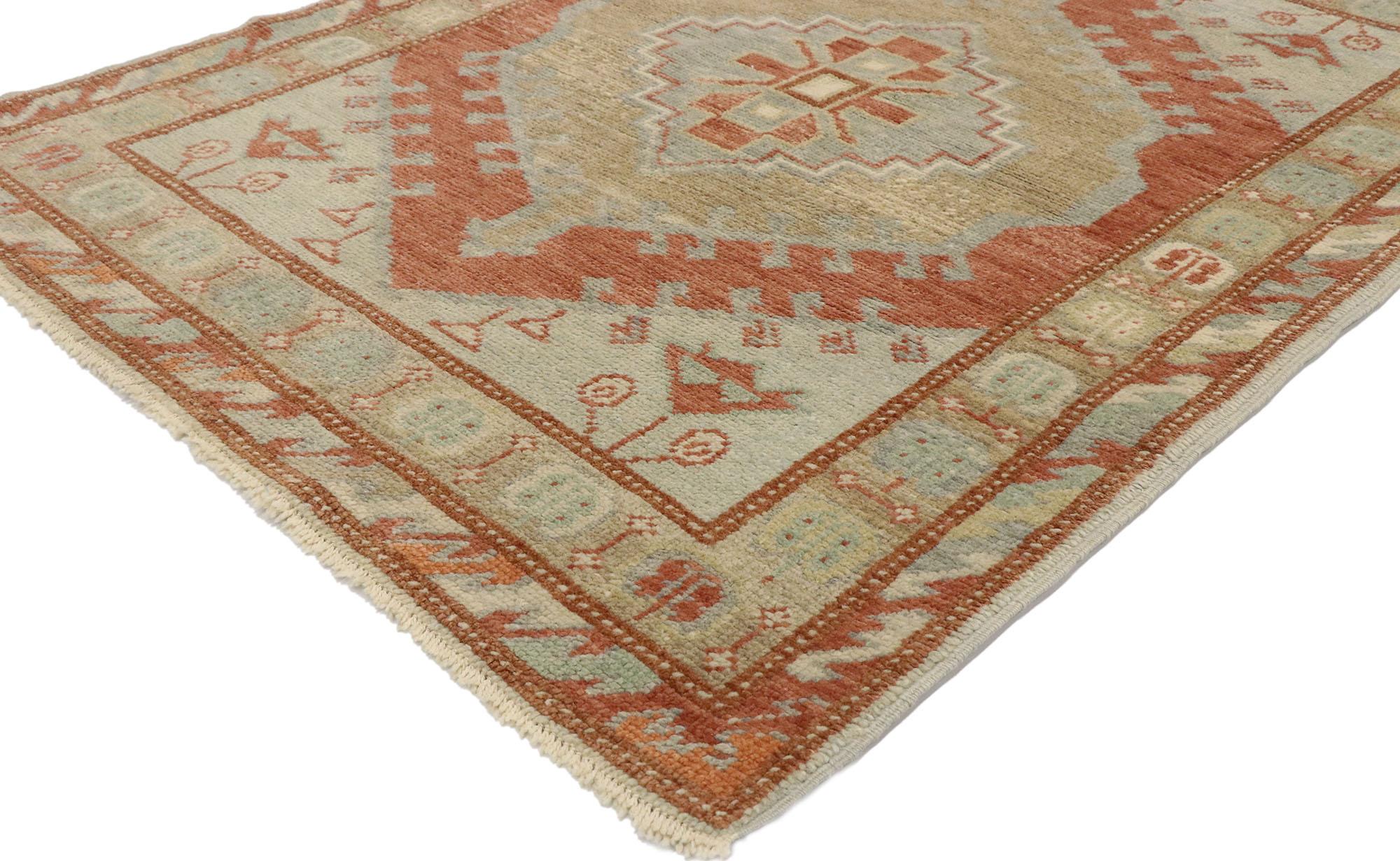 Hand-Knotted New Contemporary Turkish Oushak Rug with Modern Rustic Tribal Style For Sale