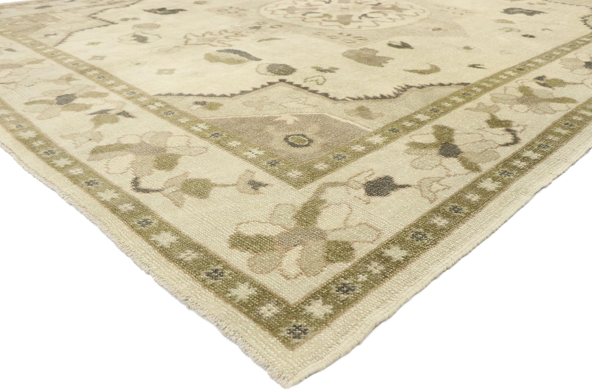 52924 New Contemporary Turkish Oushak Rug with Modern Shaker Style. Emanating sophistication and grace, this hand knotted wool contemporary Turkish Oushak rug provides an elegant and genteel design aesthetic with warm neutral hues. Taking center