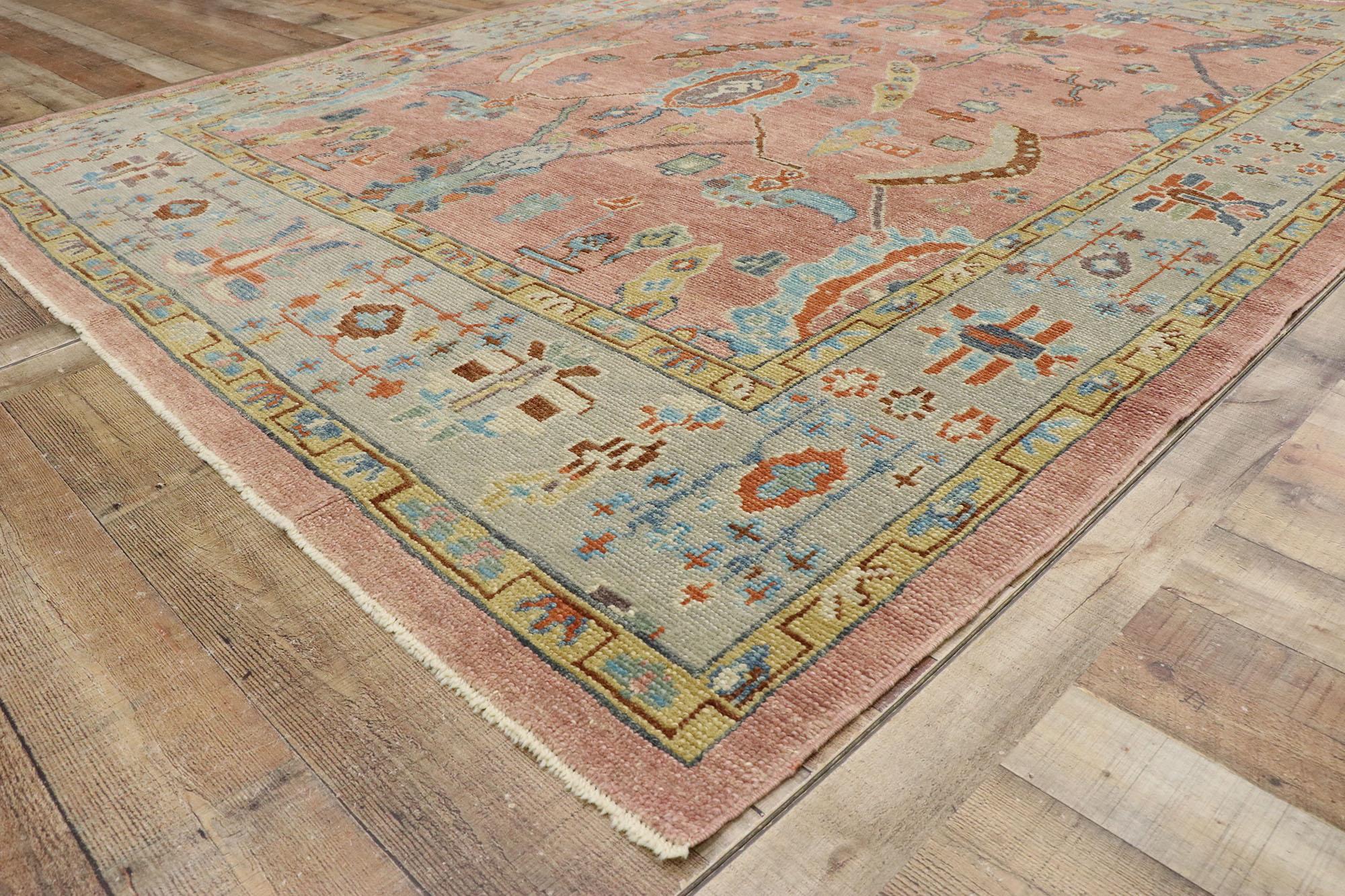 Wool New Contemporary Turkish Oushak Rug with Modern Spanish Colonial Style For Sale