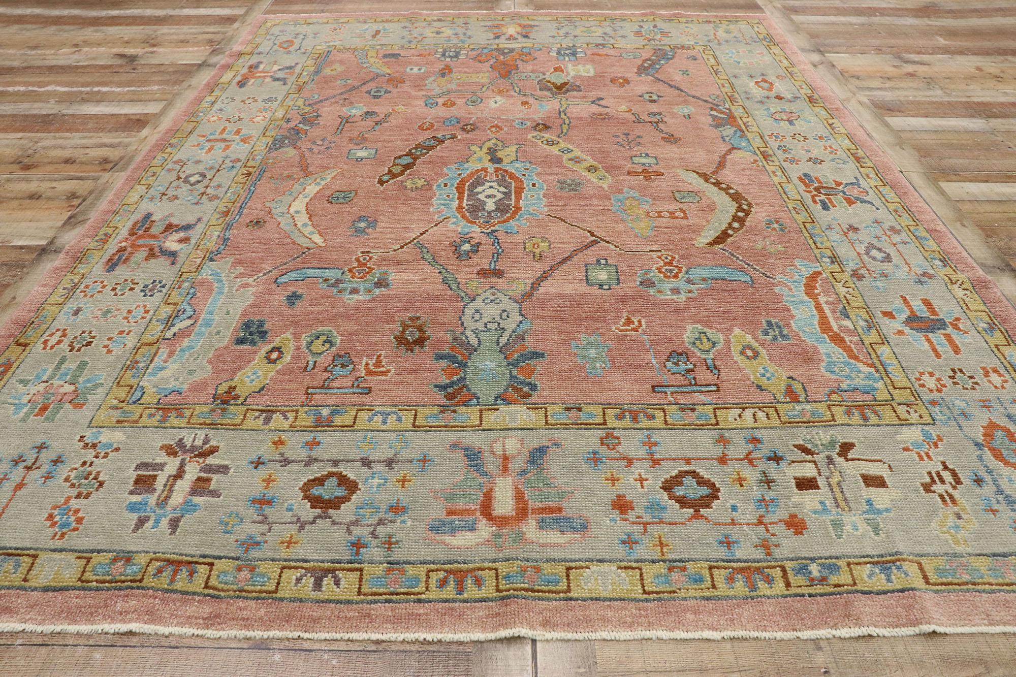 New Contemporary Turkish Oushak Rug with Modern Spanish Colonial Style For Sale 1