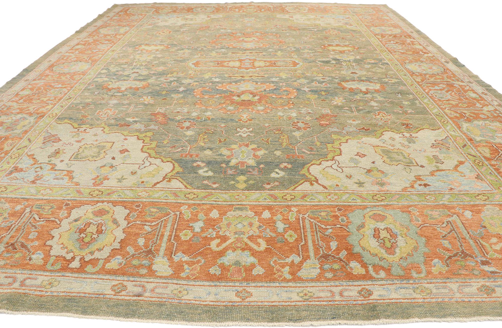 Hand-Knotted New Contemporary Turkish Oushak Rug with Modern Spanish Revival Style