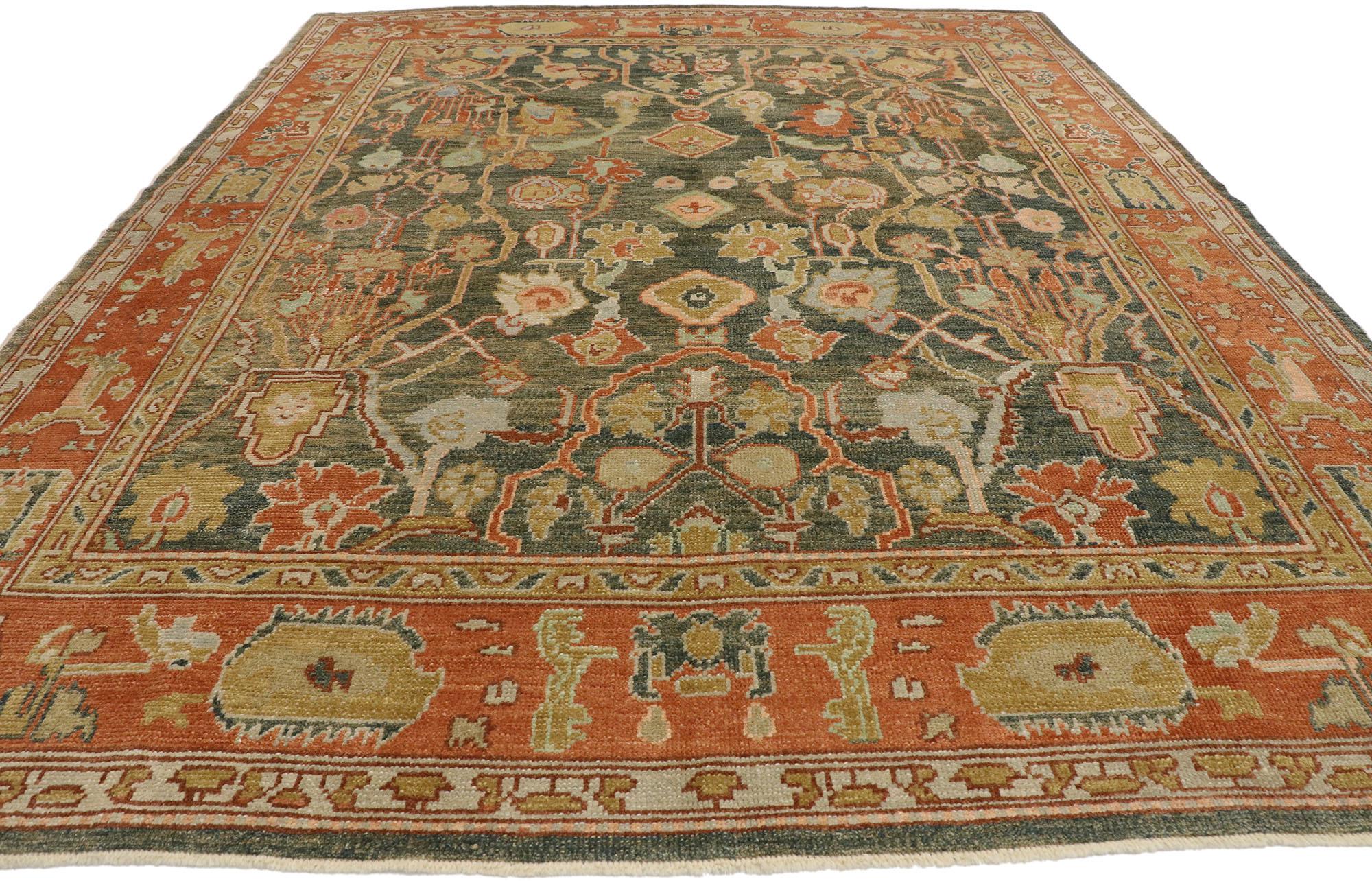 Hand-Knotted New Contemporary Turkish Oushak Rug with Modern Spanish Revival Style For Sale