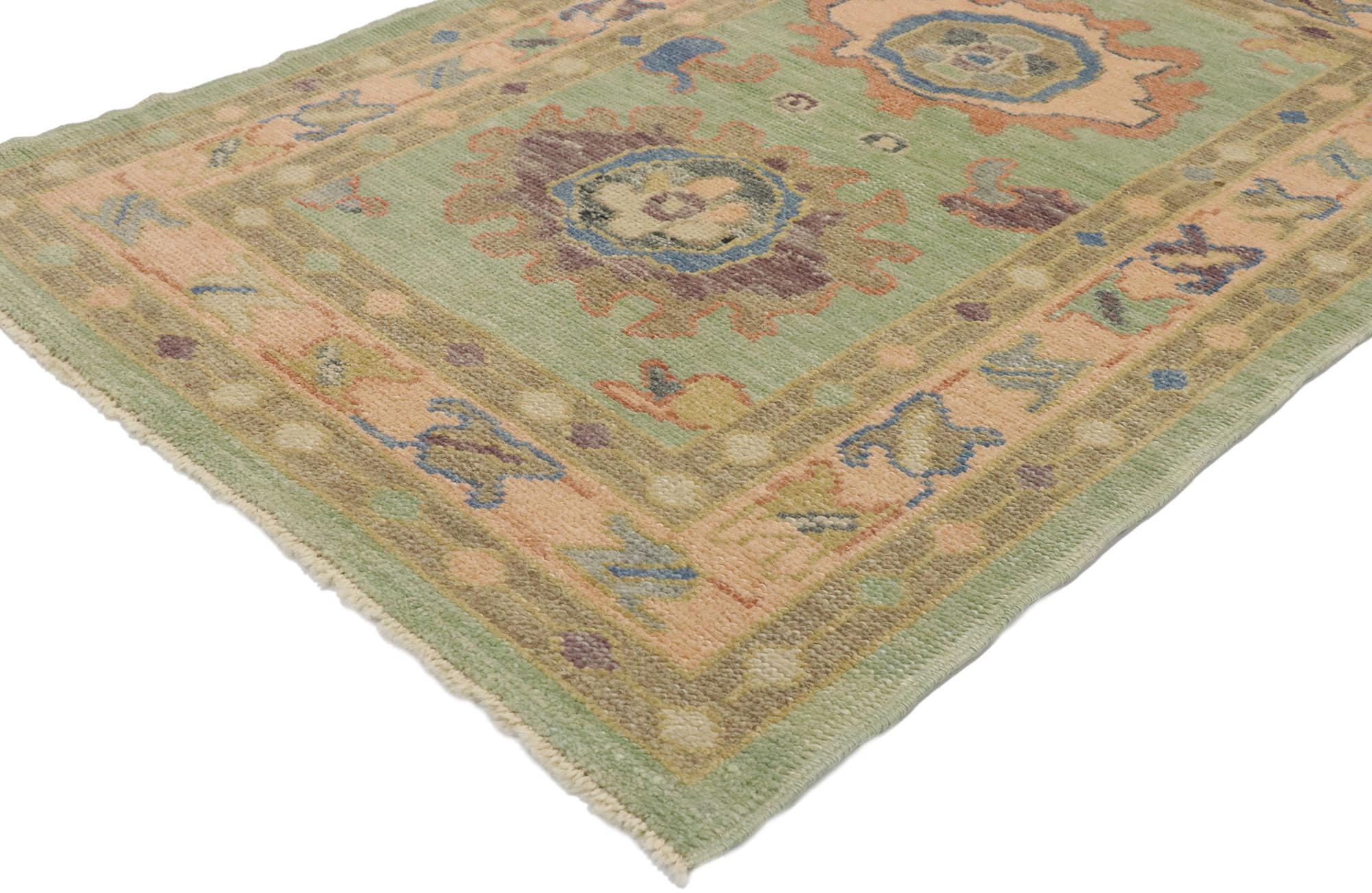 Hand-Knotted New Contemporary Turkish Oushak Rug with Modern Style and Pastel Colors