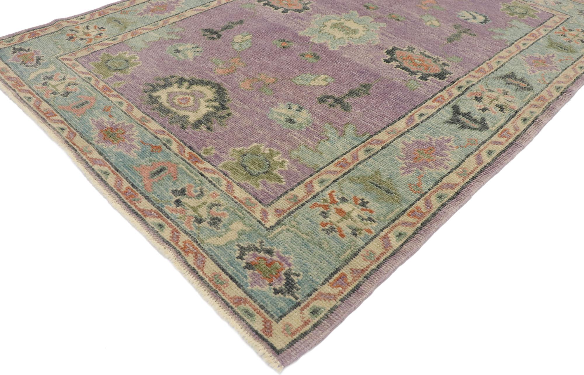 Hand-Knotted Contemporary Turkish Oushak Rug with Modern Style and Pastel Colors For Sale