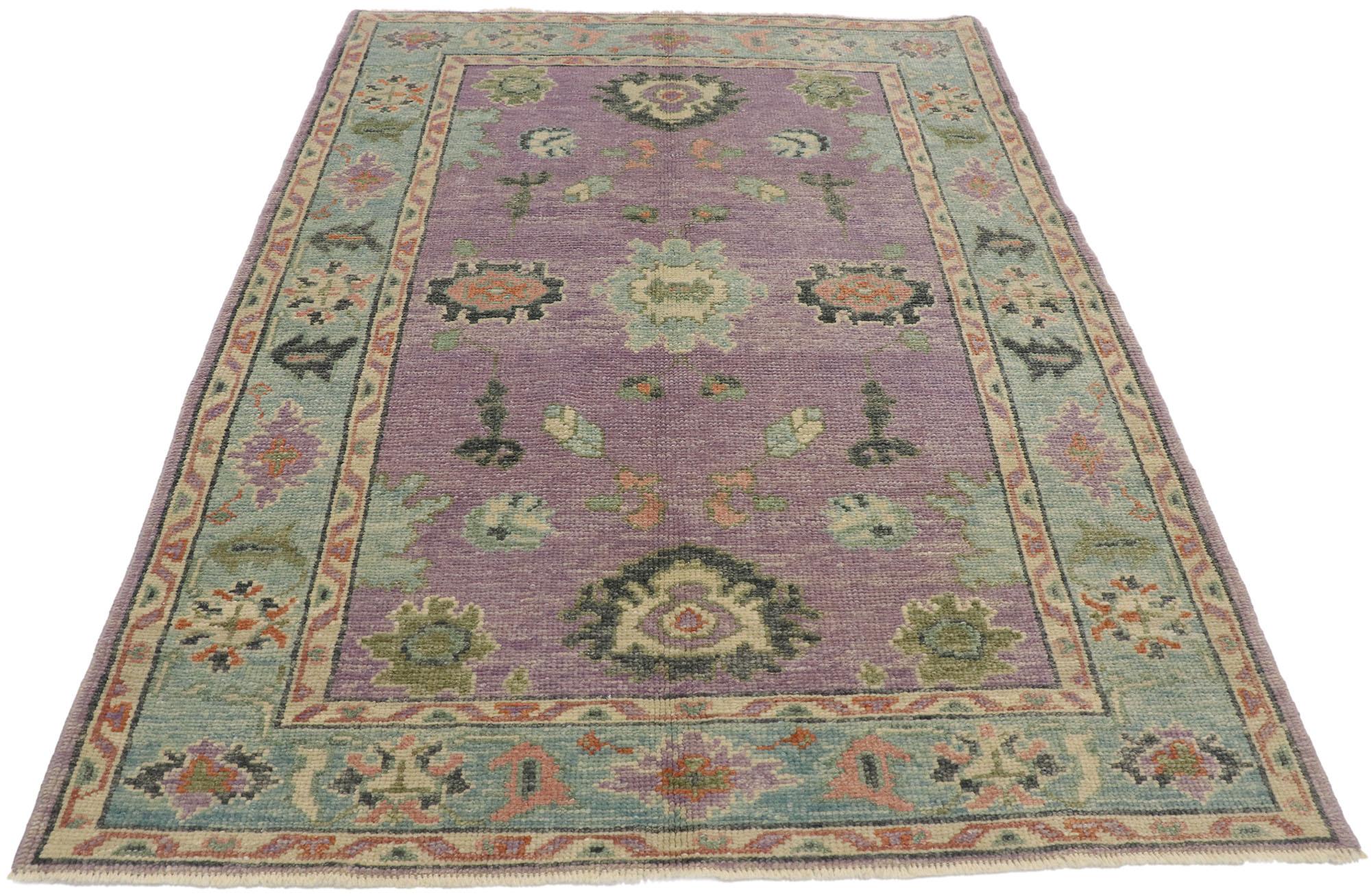 Contemporary Turkish Oushak Rug with Modern Style and Pastel Colors In New Condition For Sale In Dallas, TX