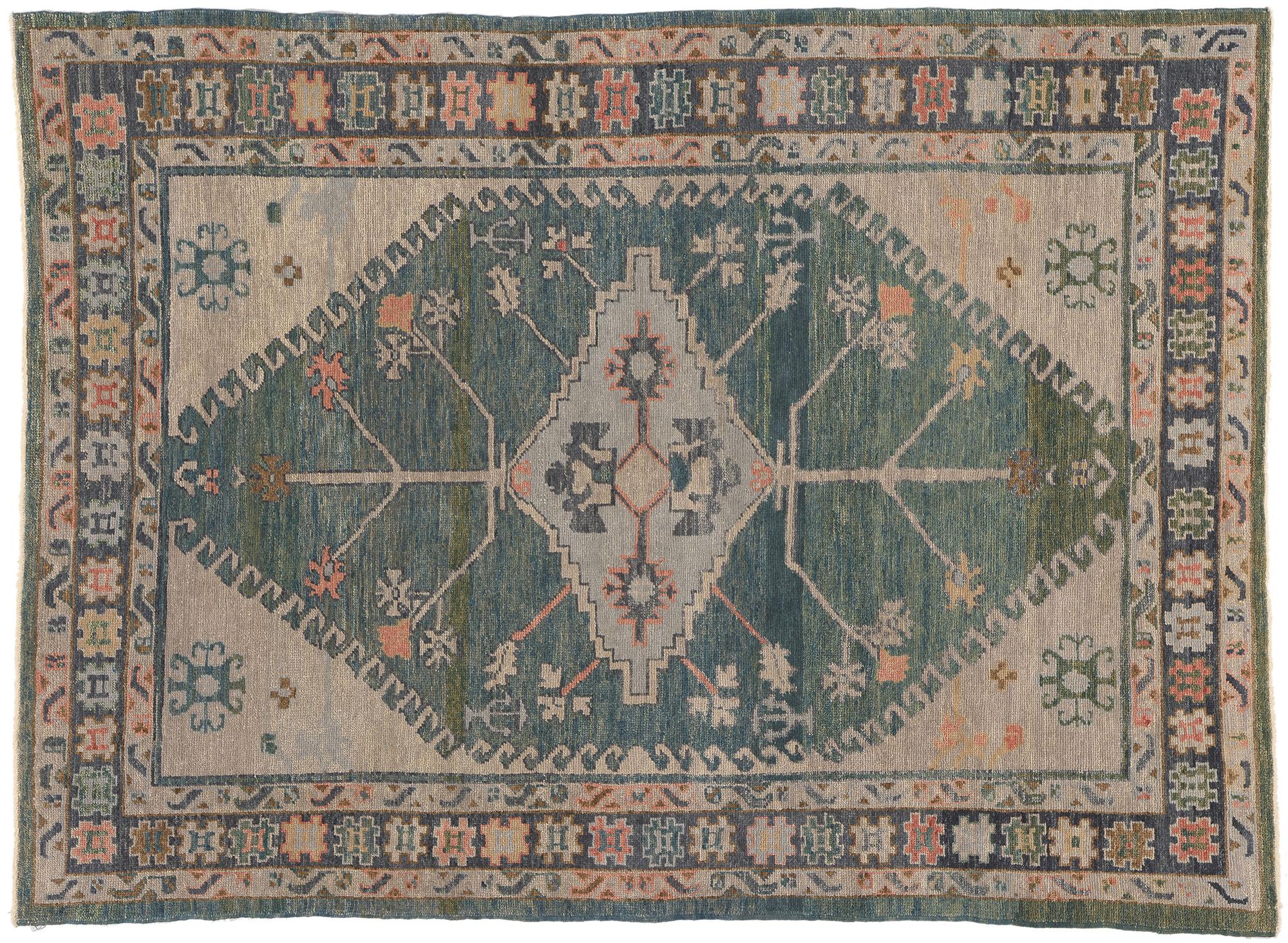 Colorful Turkish Oushak Rug, Modern Style Meets Tribal Ethos For Sale 4