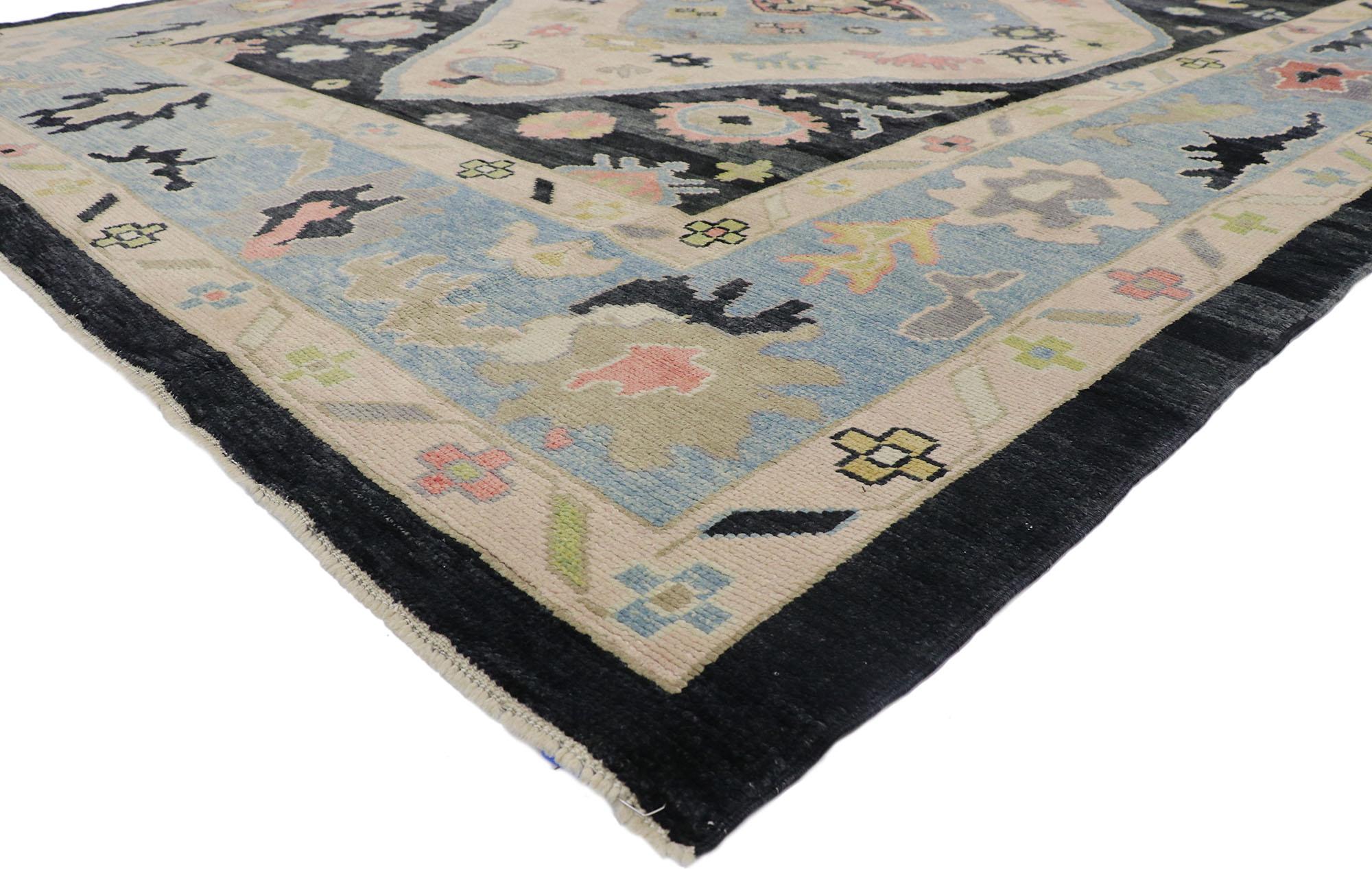 52732 new contemporary Turkish Oushak rug with Modern style 08'05 x 12'03. Blending elements from the modern world with contrasting colors, this hand knotted wool contemporary Turkish Oushak style area rug will boost the coziness factor in nearly
