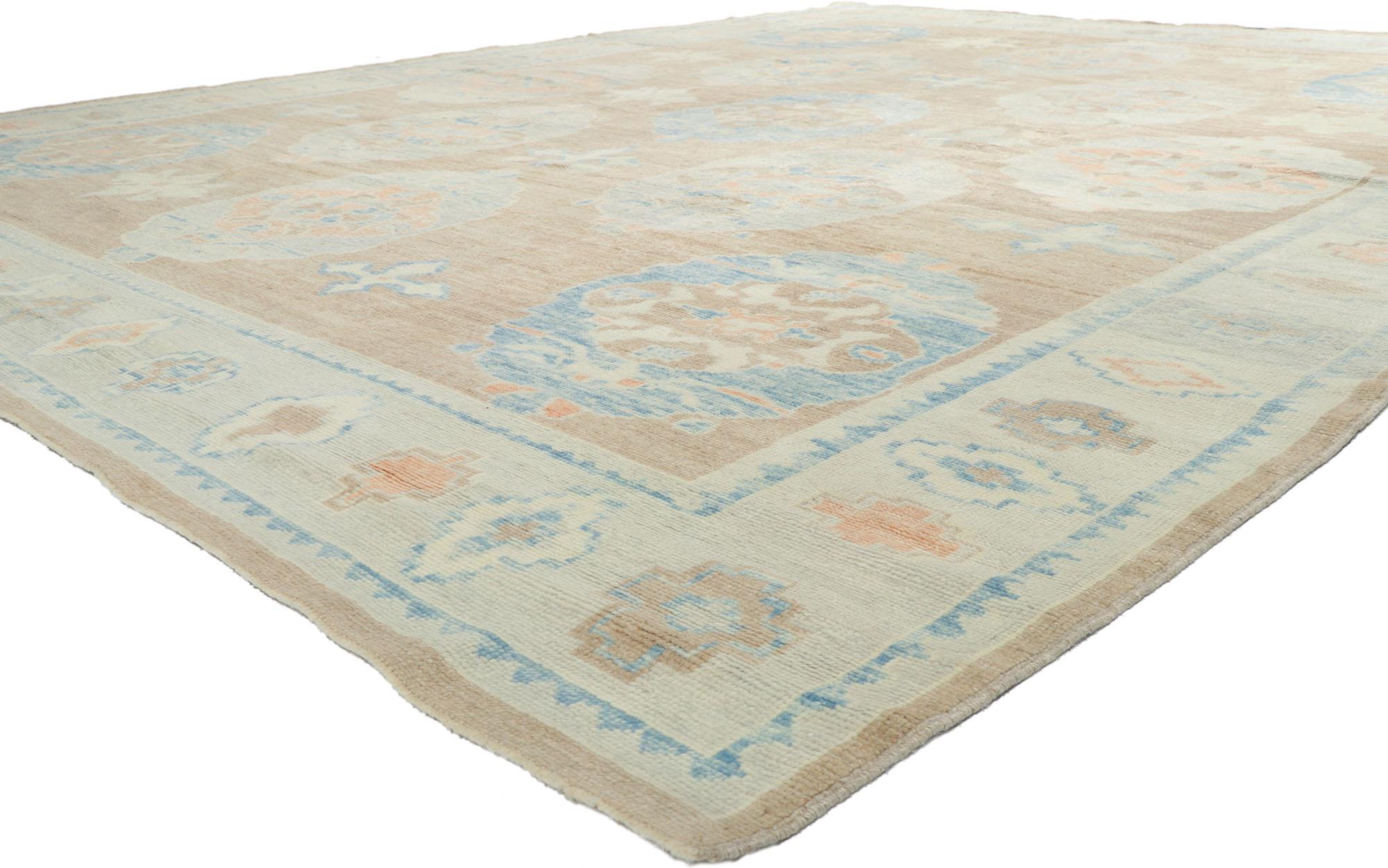 53583 New Contemporary Turkish Oushak Rug with Modern Style 11'11 x 15'02. Balancing traditional sensibility and relaxed coastal style, this hand knotted wool contemporary Turkish Oushak rug beautifully is a captivating vision of woven beauty. The