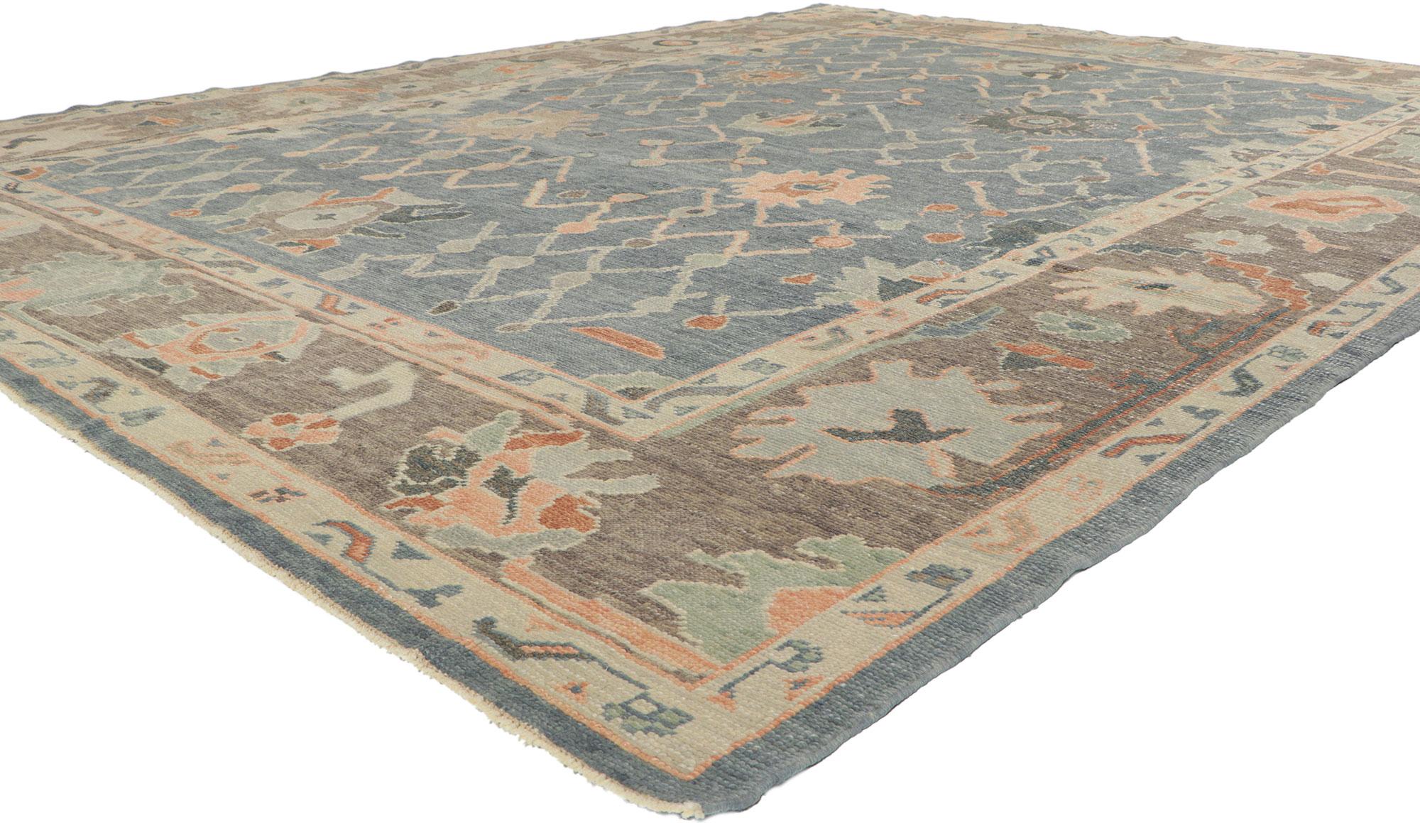 ​53817 Modern Oushak Turkish Rug, 09'03 x 12'02.
Contemporary elegance meets global chic in this hand-knotted wool modern Turkish Oushak rug. Prepare to be enveloped in a cozy embrace as this modern Oushak rug infuses the contemporary world with a