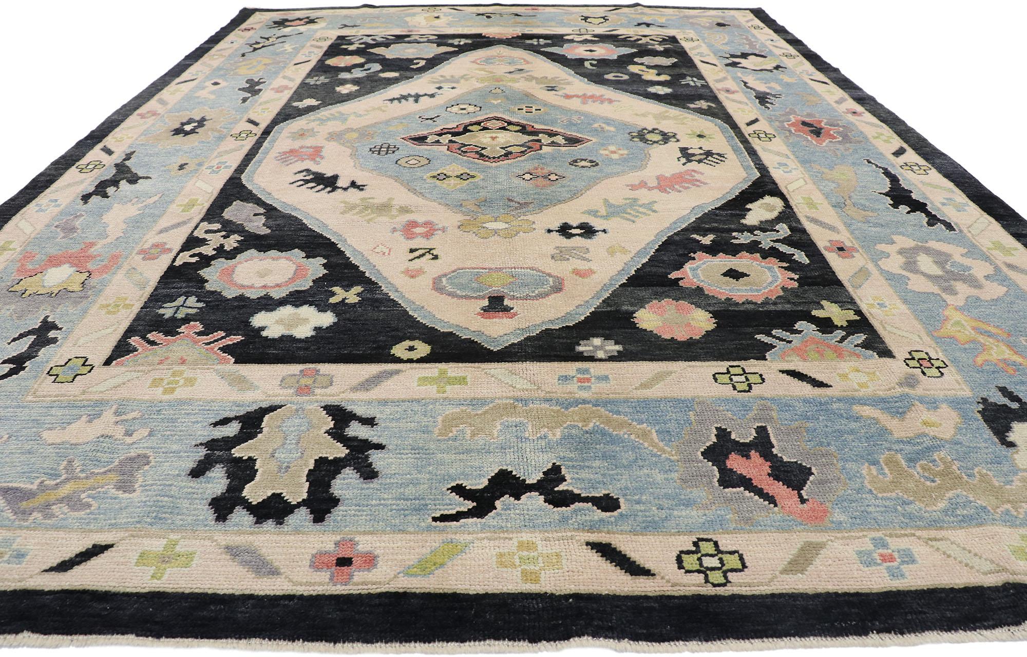 Hand-Knotted New Contemporary Turkish Oushak Rug with Modern Style For Sale
