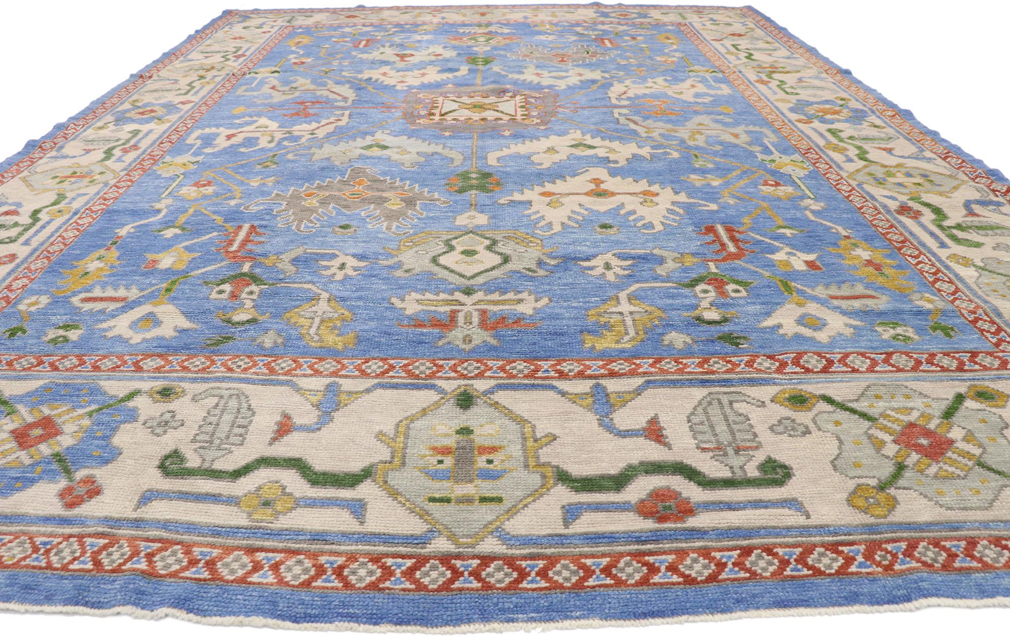 Hand-Knotted New Contemporary Turkish Oushak Rug with Modern Style