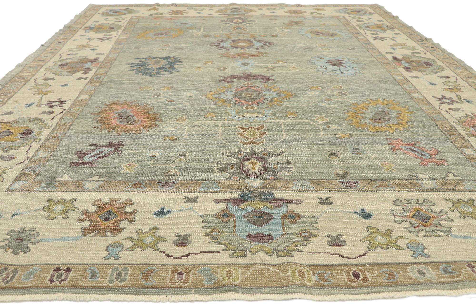 Hand-Knotted New Contemporary Turkish Oushak Rug with Modern Style