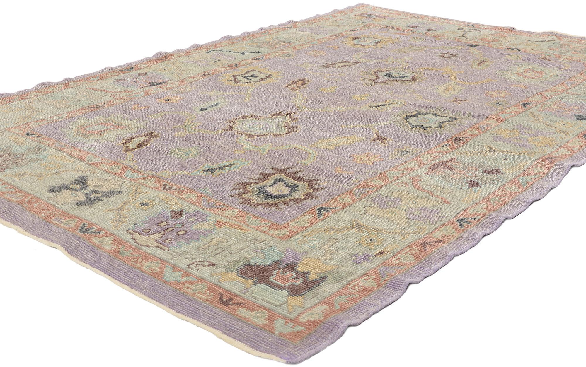 Hand-Knotted New Contemporary Turkish Oushak Rug with Modern Style For Sale