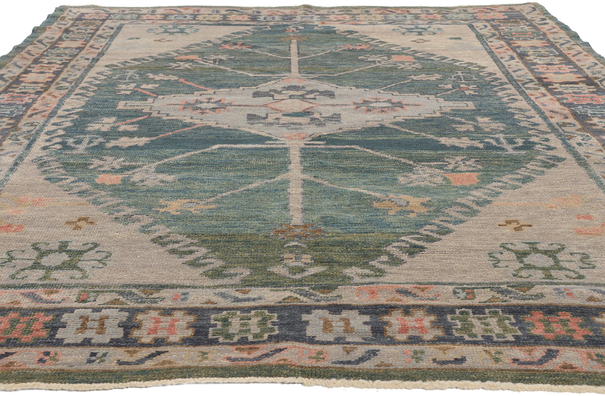 Hand-Knotted Colorful Turkish Oushak Rug, Modern Style Meets Tribal Ethos For Sale