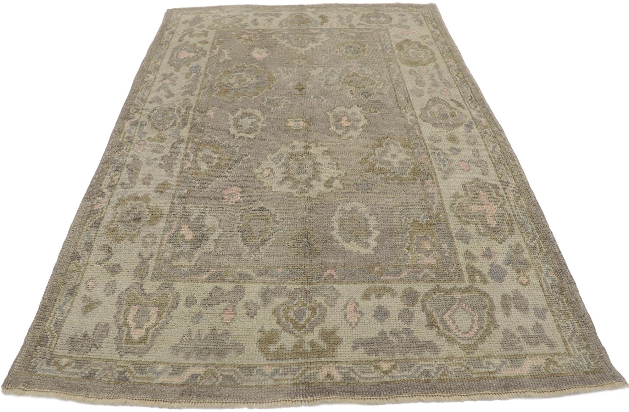 Hand-Knotted New Contemporary Turkish Oushak Rug with Modern Style For Sale