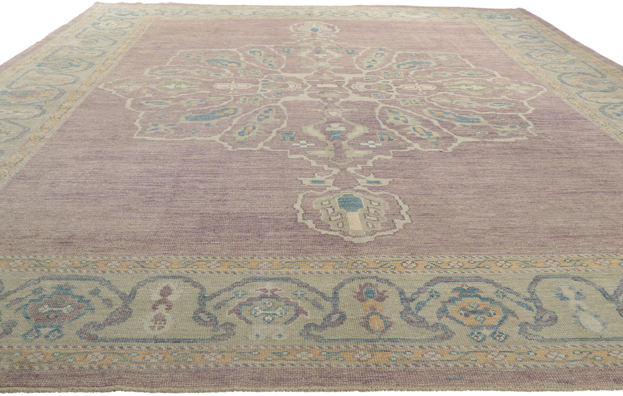Hand-Knotted New Contemporary Purple Turkish Oushak Rug with Modern Style For Sale