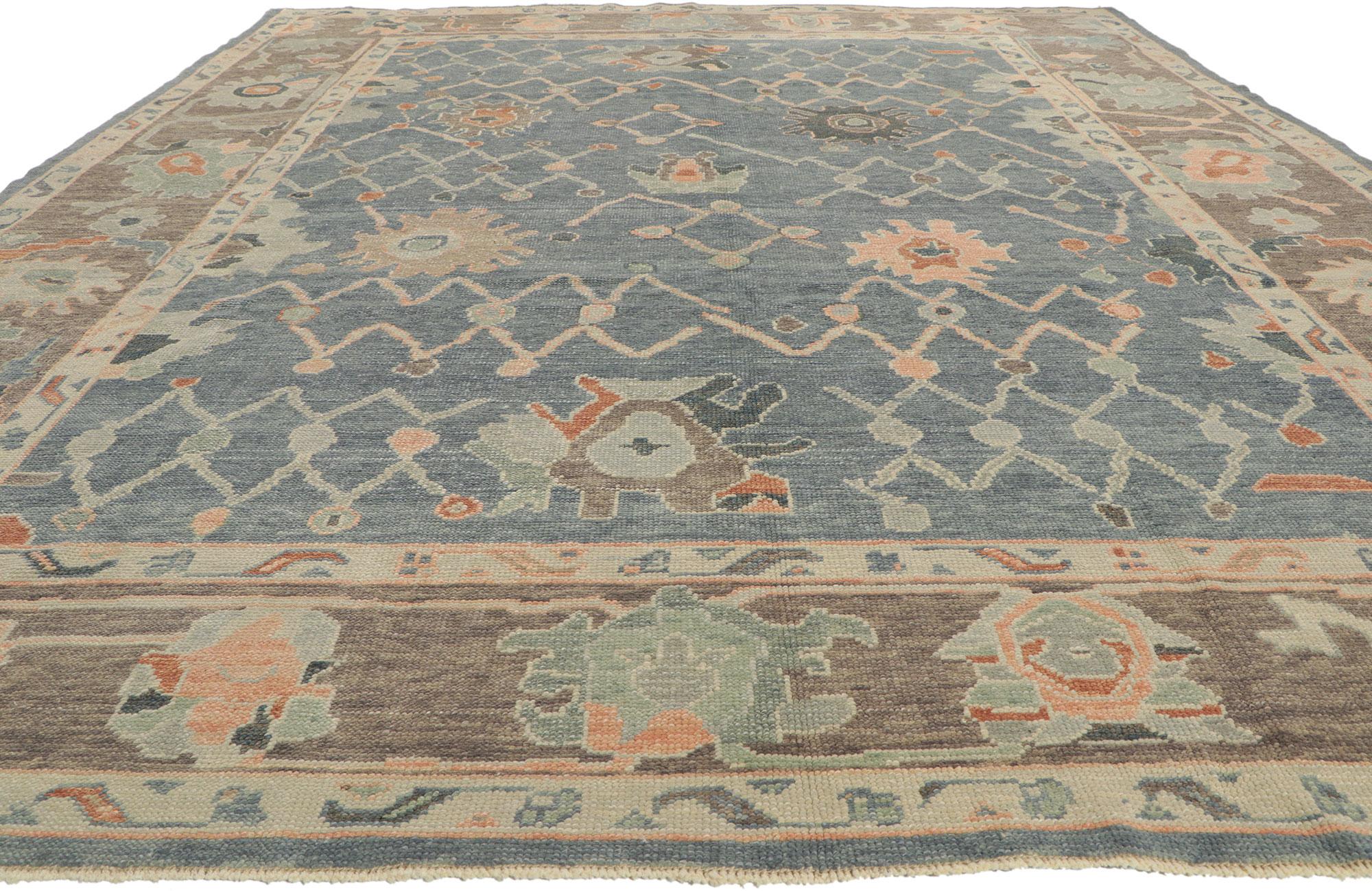 Hand-Knotted Modern Oushak Turkish Rug, Contemporary Elegance Meets Global Chic For Sale