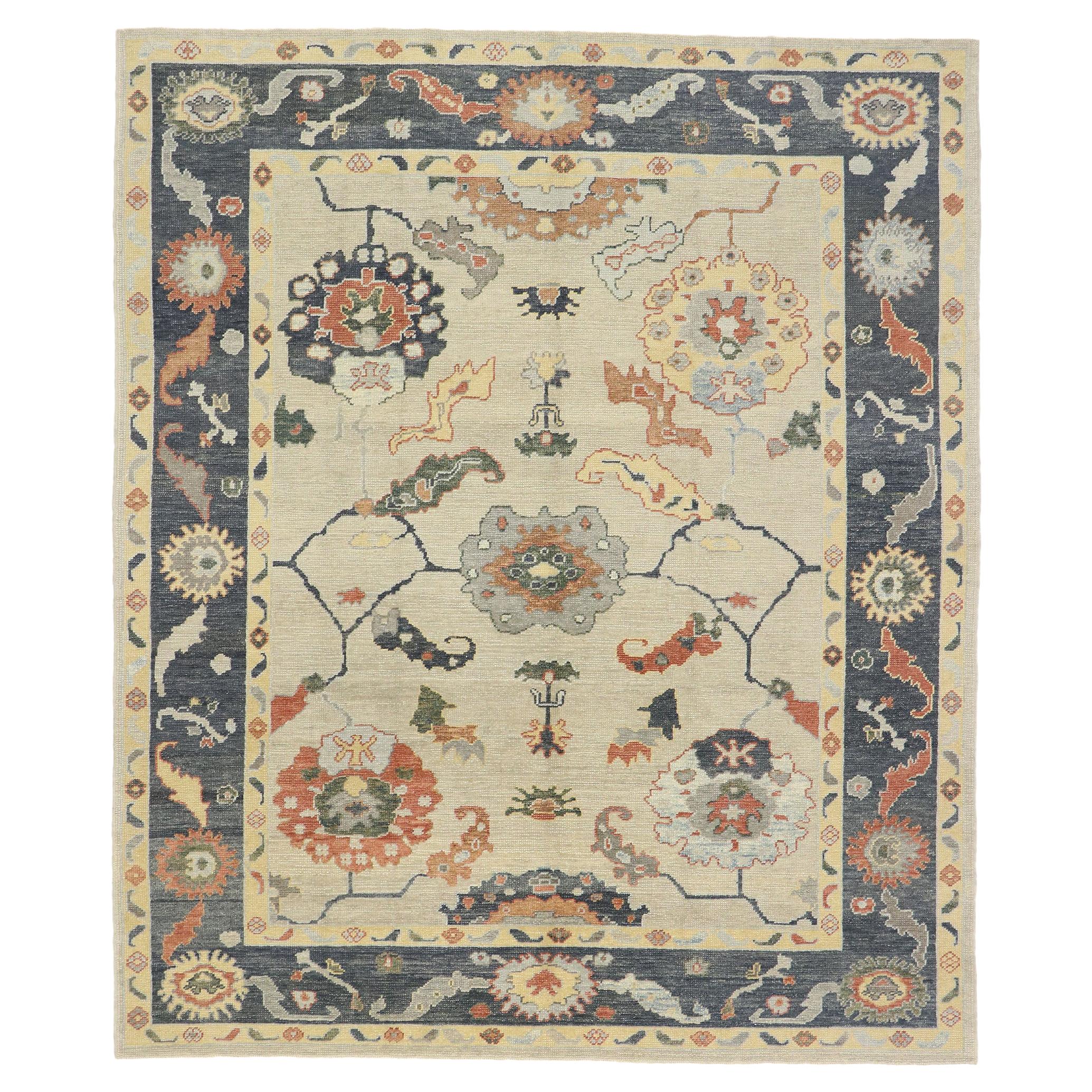 New Modern Turkish Oushak Wool Rug with Organic Modern Style, 08'02 x 09'08