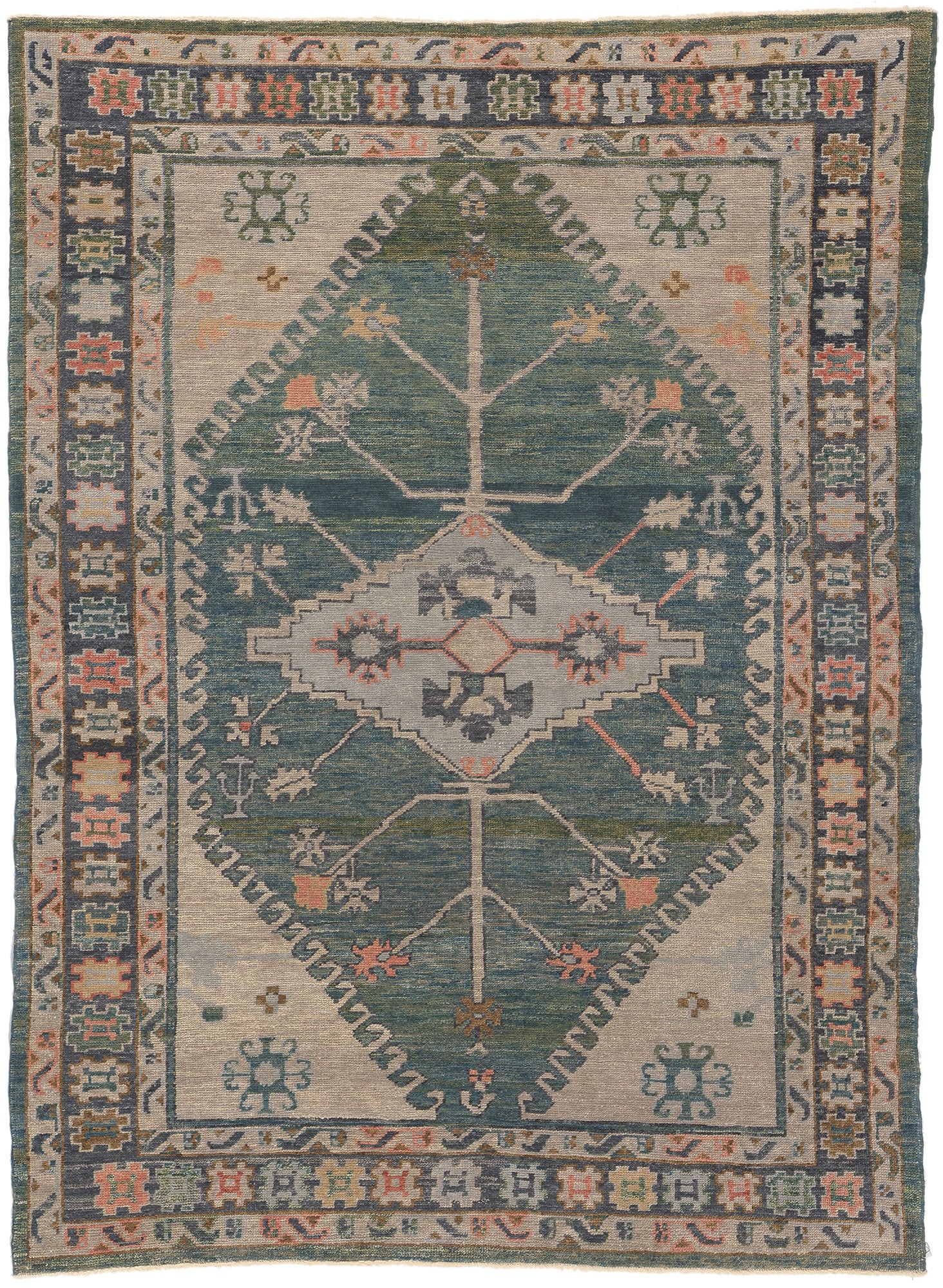 Colorful Turkish Oushak Rug, Modern Style Meets Tribal Ethos For Sale