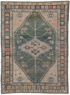 Colorful Turkish Oushak Rug, Modern Style Meets Tribal Ethos