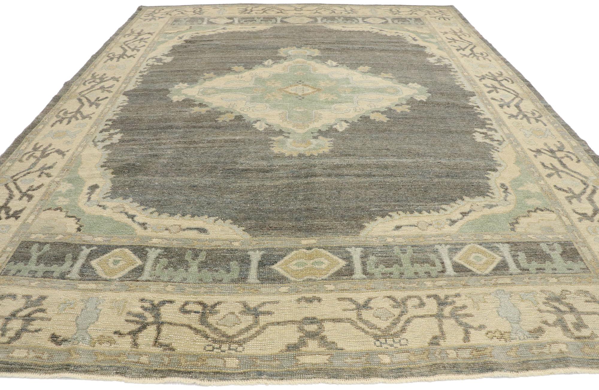 Hand-Knotted New Contemporary Turkish Oushak Rug with Modern Transitional Bungalow Style For Sale
