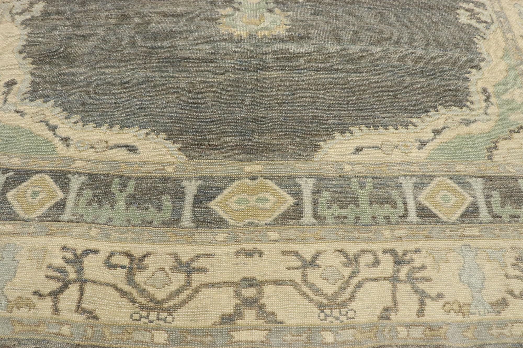 New Contemporary Turkish Oushak Rug with Modern Transitional Bungalow Style In New Condition For Sale In Dallas, TX