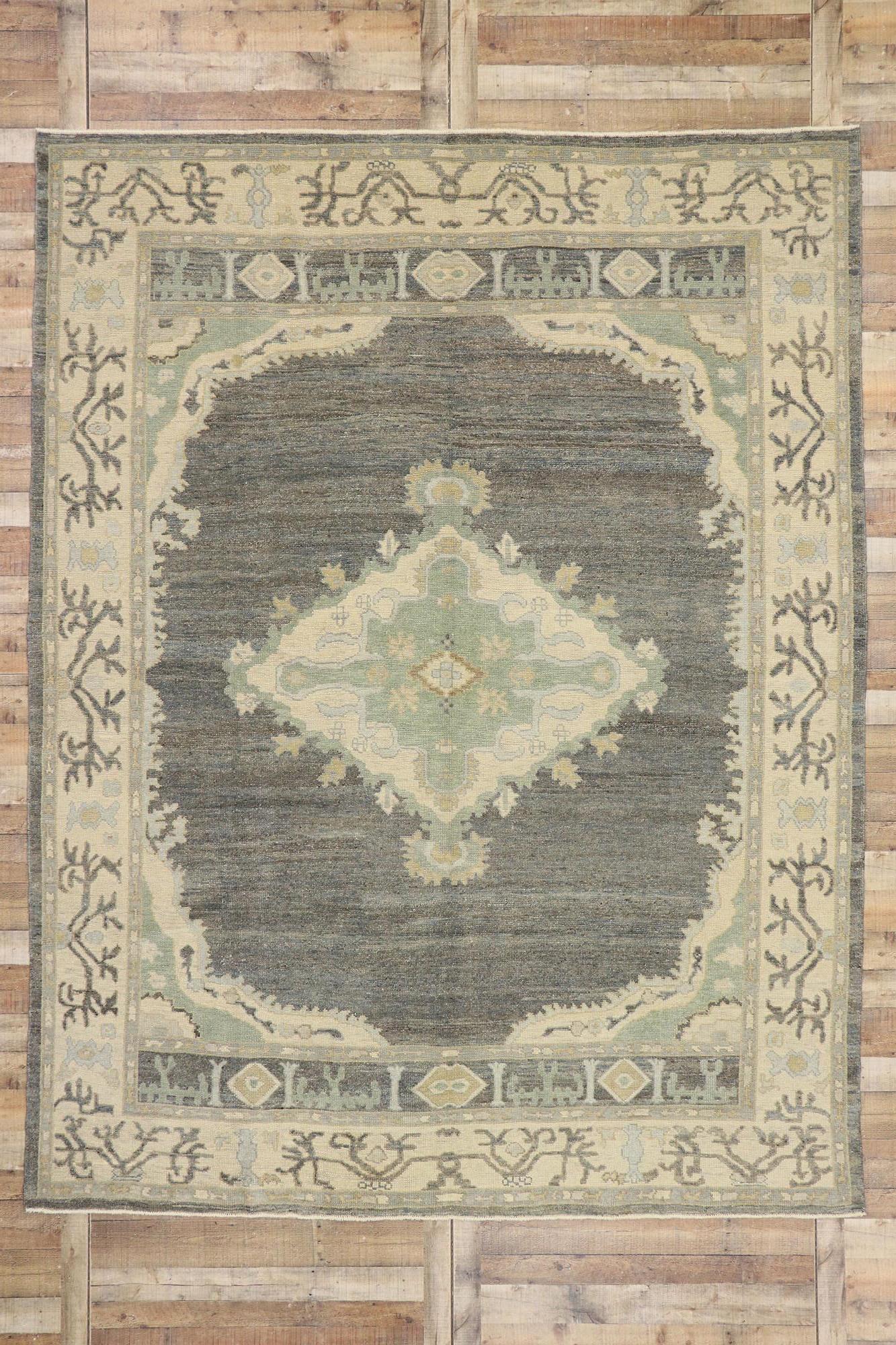 New Contemporary Turkish Oushak Rug with Modern Transitional Bungalow Style For Sale 3
