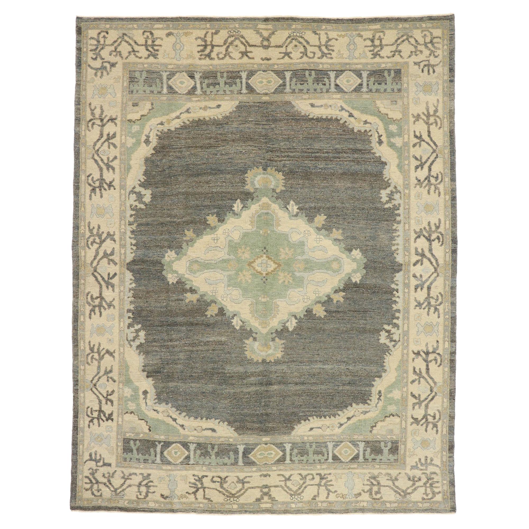 New Contemporary Turkish Oushak Rug with Modern Transitional Bungalow Style For Sale