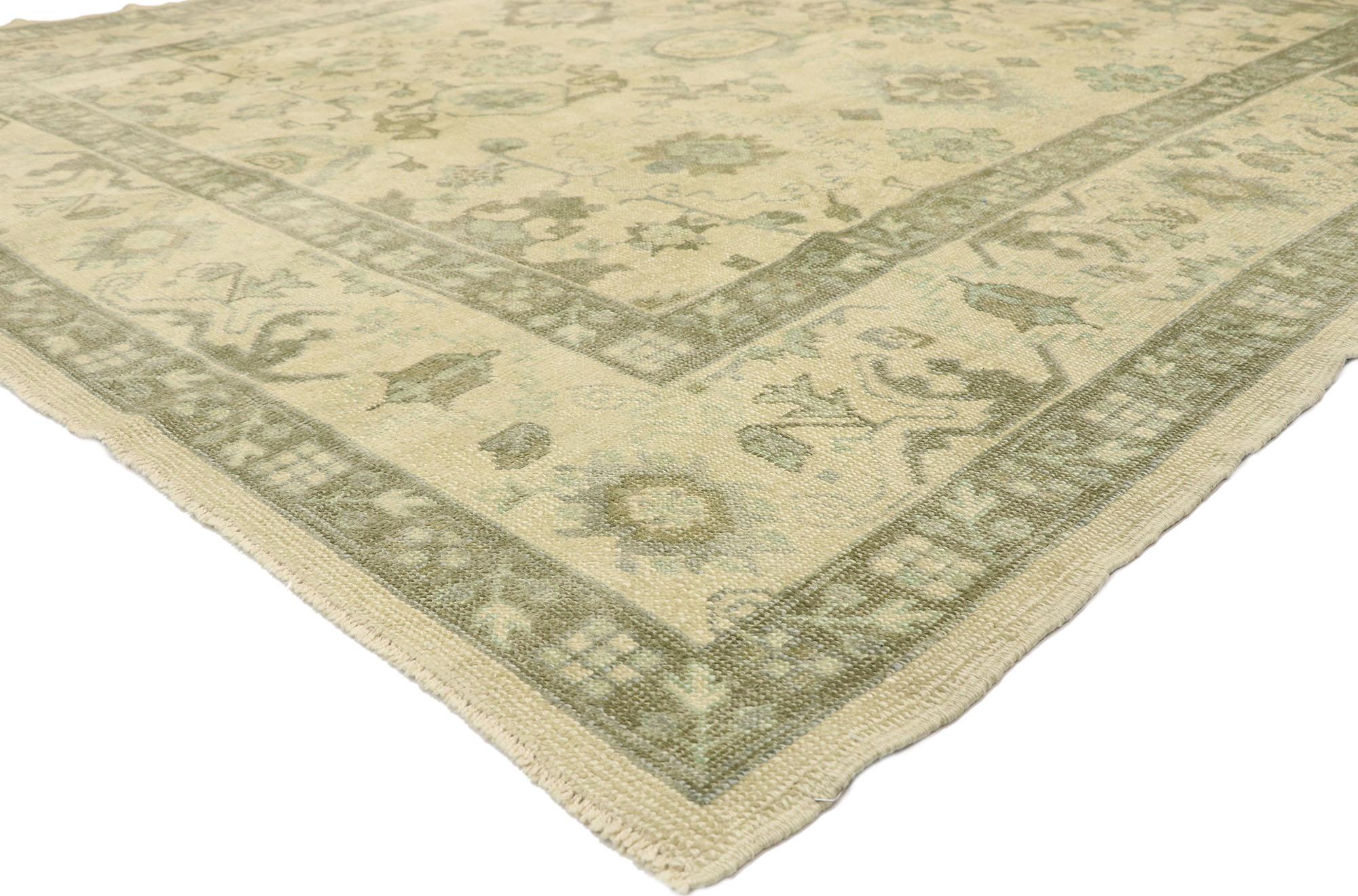 52923 new contemporary Turkish Oushak rug with modern transitional coastal style 08'03 x 09'03. Blending elements from the modern world with light and airy colors, this hand knotted wool contemporary Turkish Oushak rug will boost the coziness factor