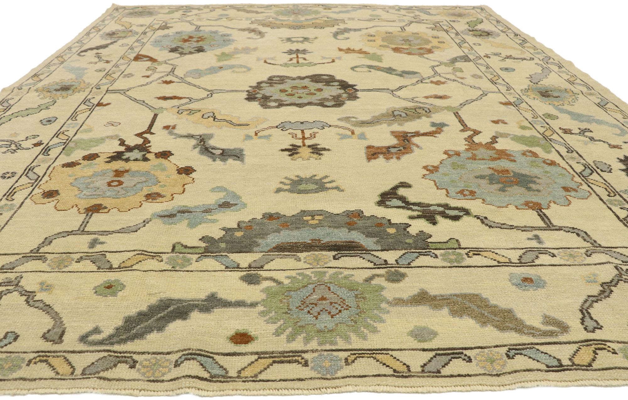 Hand-Knotted New Turkish Oushak Rug, Swedish Gustavian Meets Modern Style For Sale
