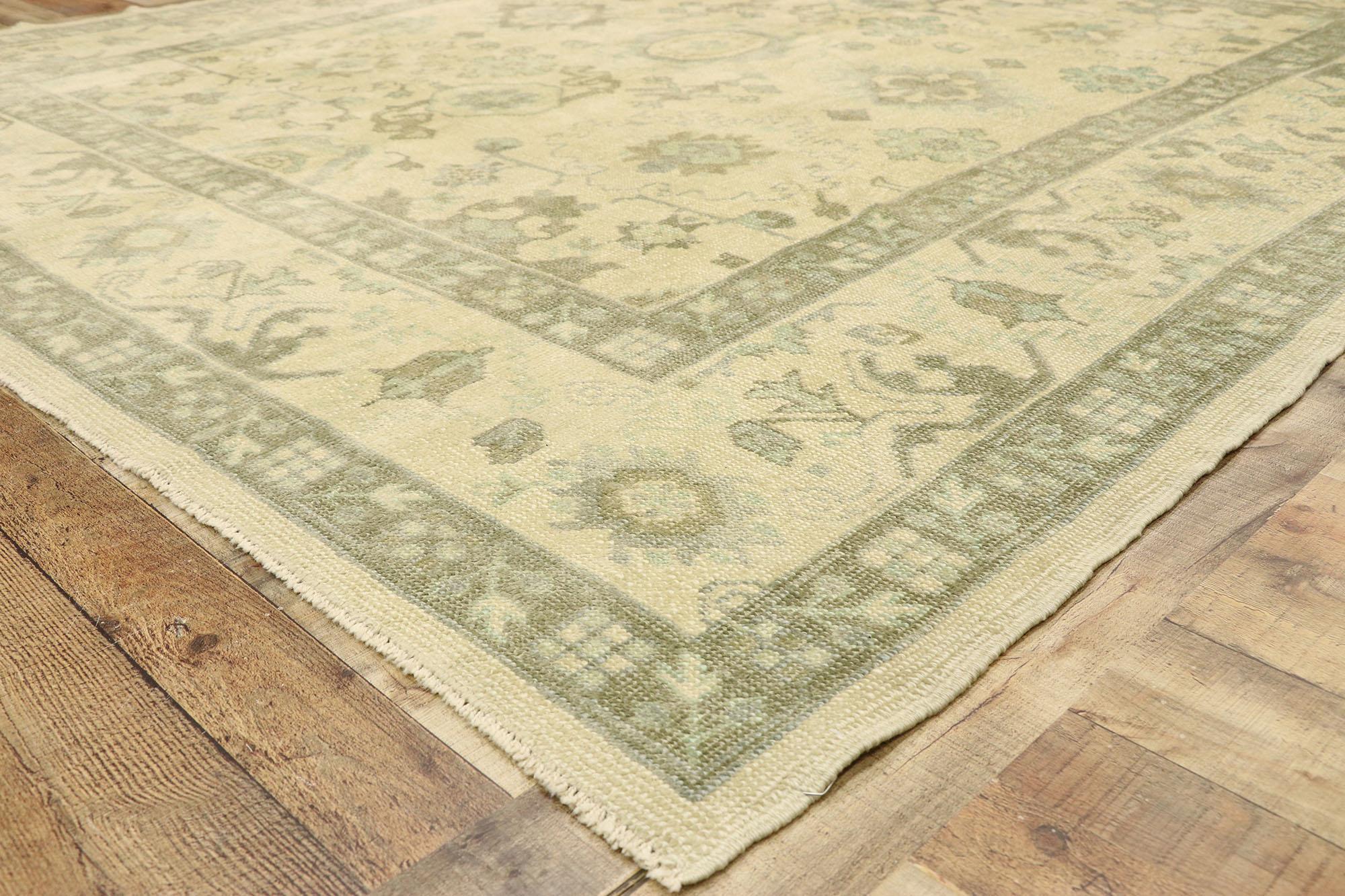Wool New Contemporary Turkish Oushak Rug with Modern Transitional Coastal Style For Sale