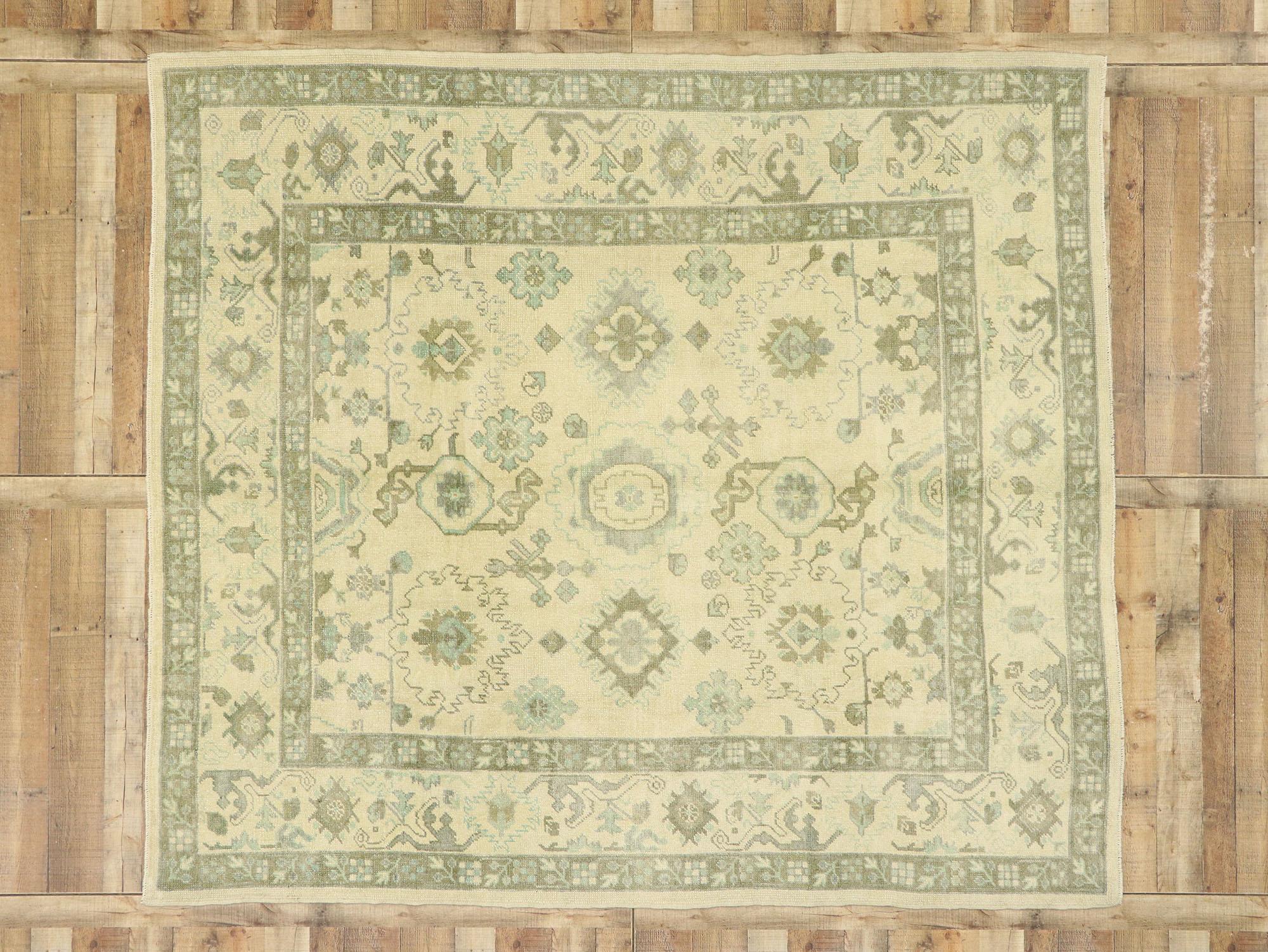 New Contemporary Turkish Oushak Rug with Modern Transitional Coastal Style For Sale 2