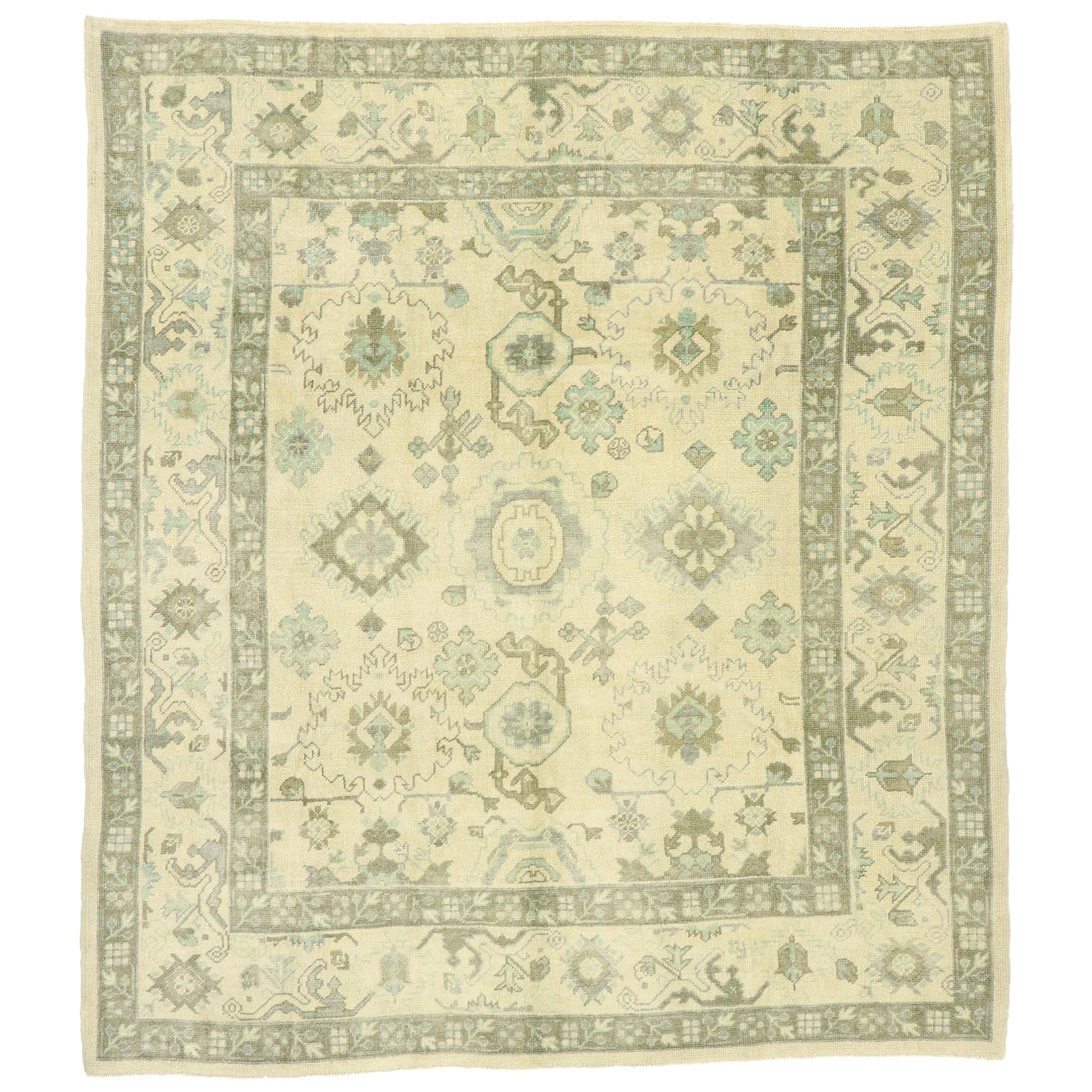 New Contemporary Turkish Oushak Rug with Modern Transitional Coastal Style For Sale