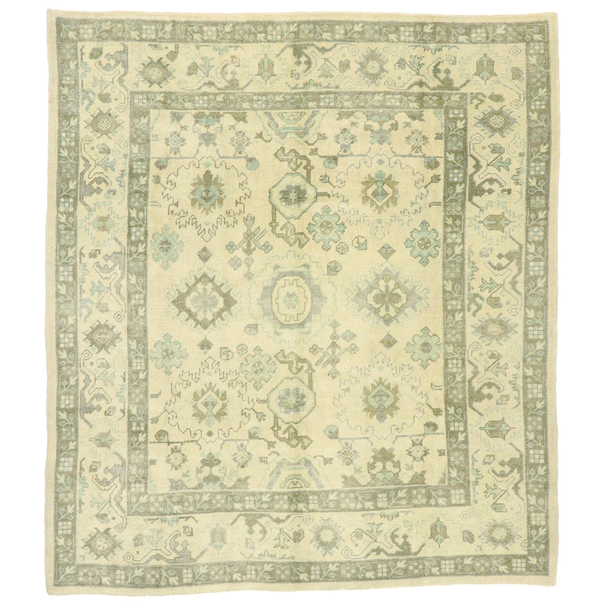 New Contemporary Turkish Oushak Rug with Modern Transitional Coastal Style