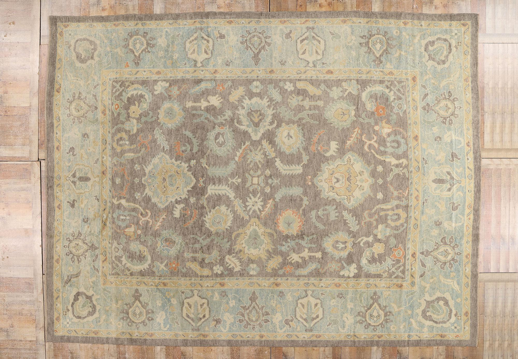 New Contemporary Turkish Oushak Rug with Modern Transitional Style For Sale 4