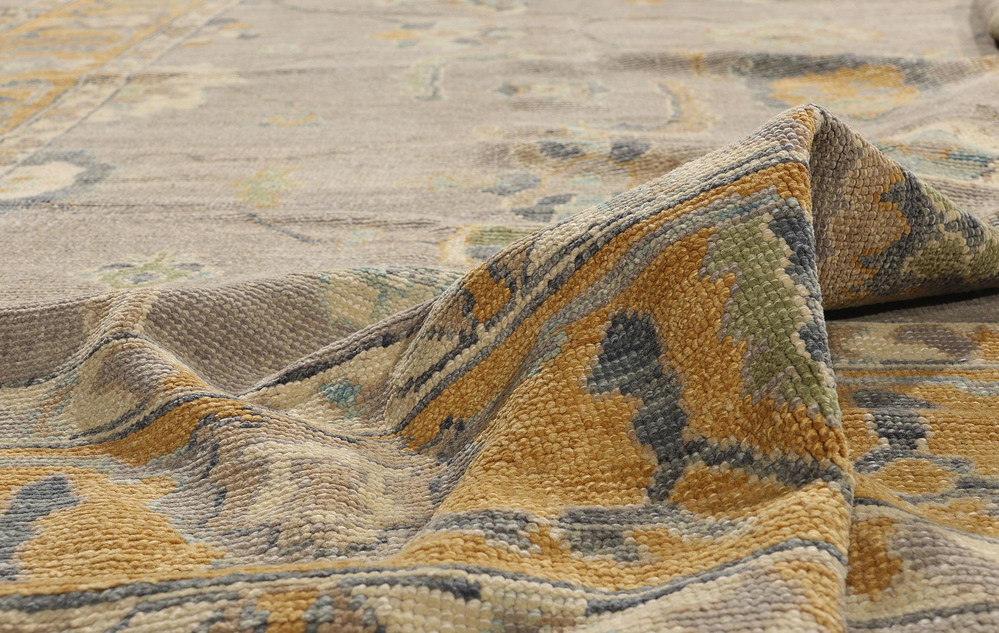 Wool New Contemporary Turkish Oushak Rug with Modern Transitional Style For Sale
