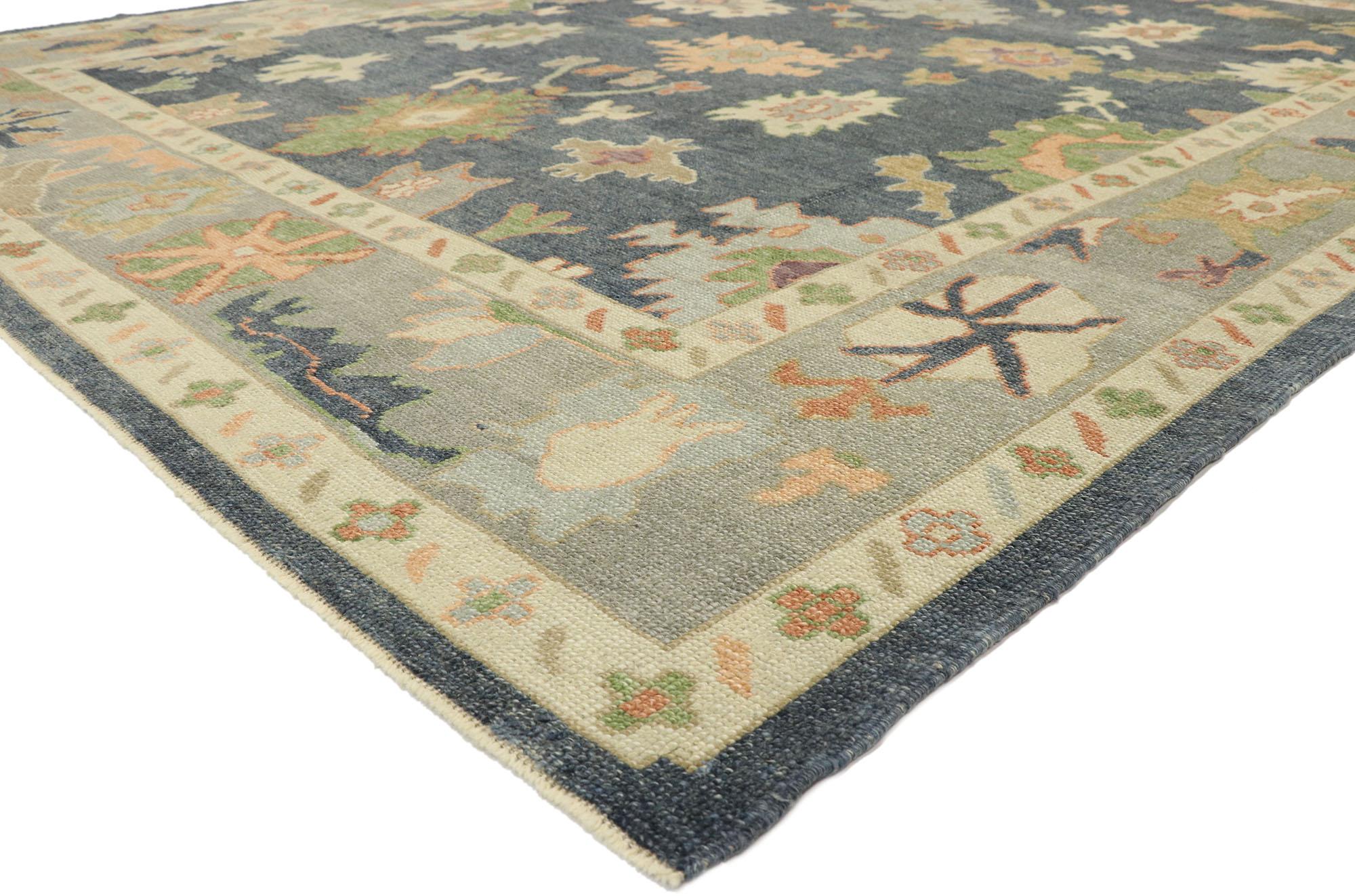 52862, new contemporary Turkish Oushak rug with modern transitional style. Blending elements from the modern world with light and airy colors, this hand knotted wool contemporary Turkish Oushak rug will boost the coziness factor in nearly any space.