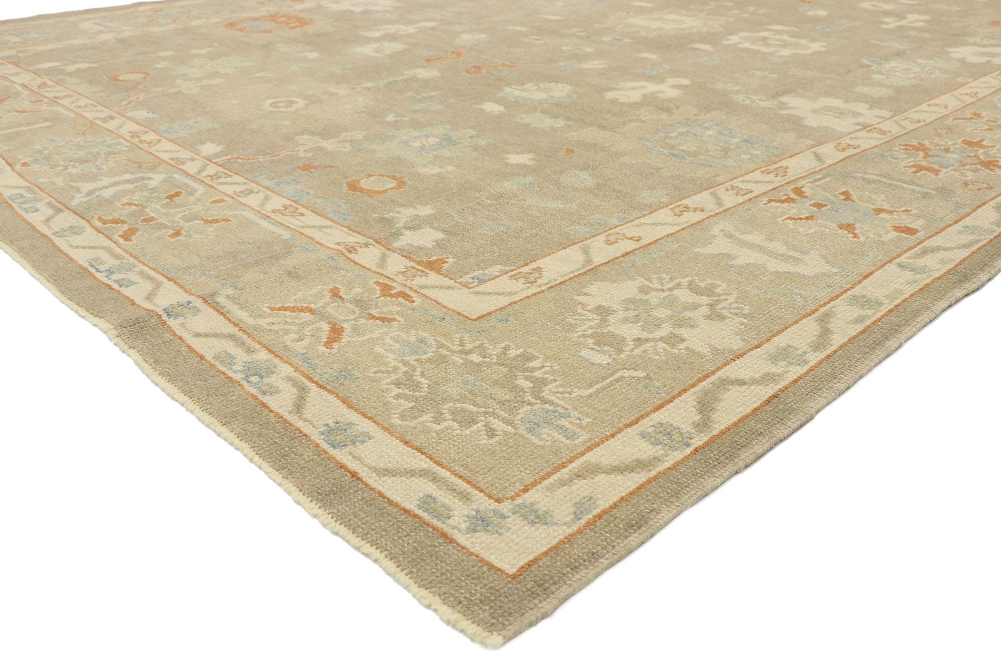 52943, new Contemporary Turkish Oushak rug with modern transitional style 09'00 x 12'06. Blending elements from the modern world with neutral colors, this hand knotted wool contemporary Turkish Oushak rug will boost the coziness factor in nearly any