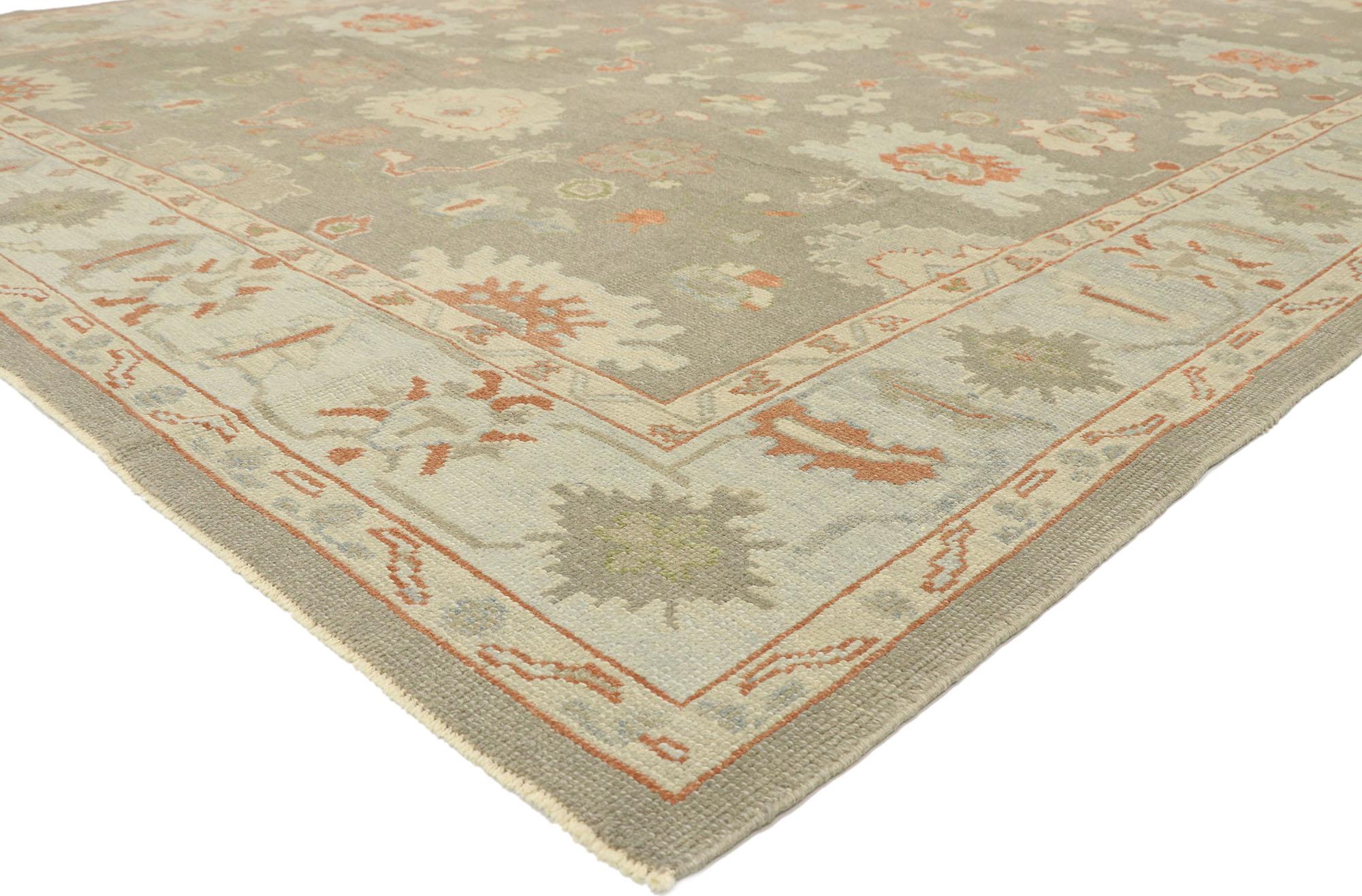 52940, new contemporary Turkish Oushak rug with modern transitional style 09'01 x 11'10. Blending elements from the modern world with neutral colors, this hand knotted wool contemporary Turkish Oushak rug will boost the coziness factor in nearly any