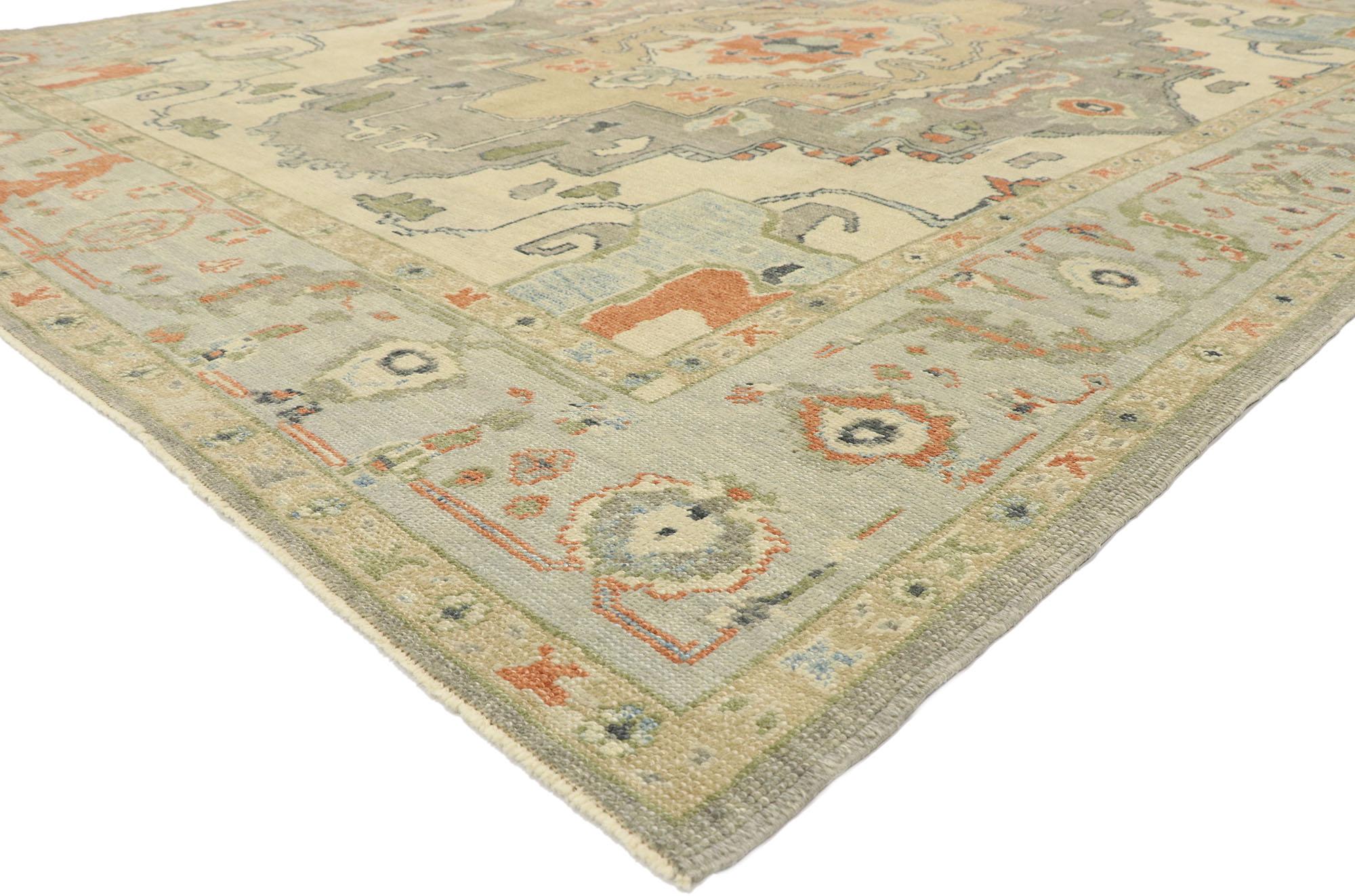 52873 New Contemporary Turkish Oushak Rug with Modern Transitional style. Blending elements from the modern world with hues in harmony, this hand knotted wool contemporary Turkish Oushak rug will boost the coziness factor in nearly any space. The