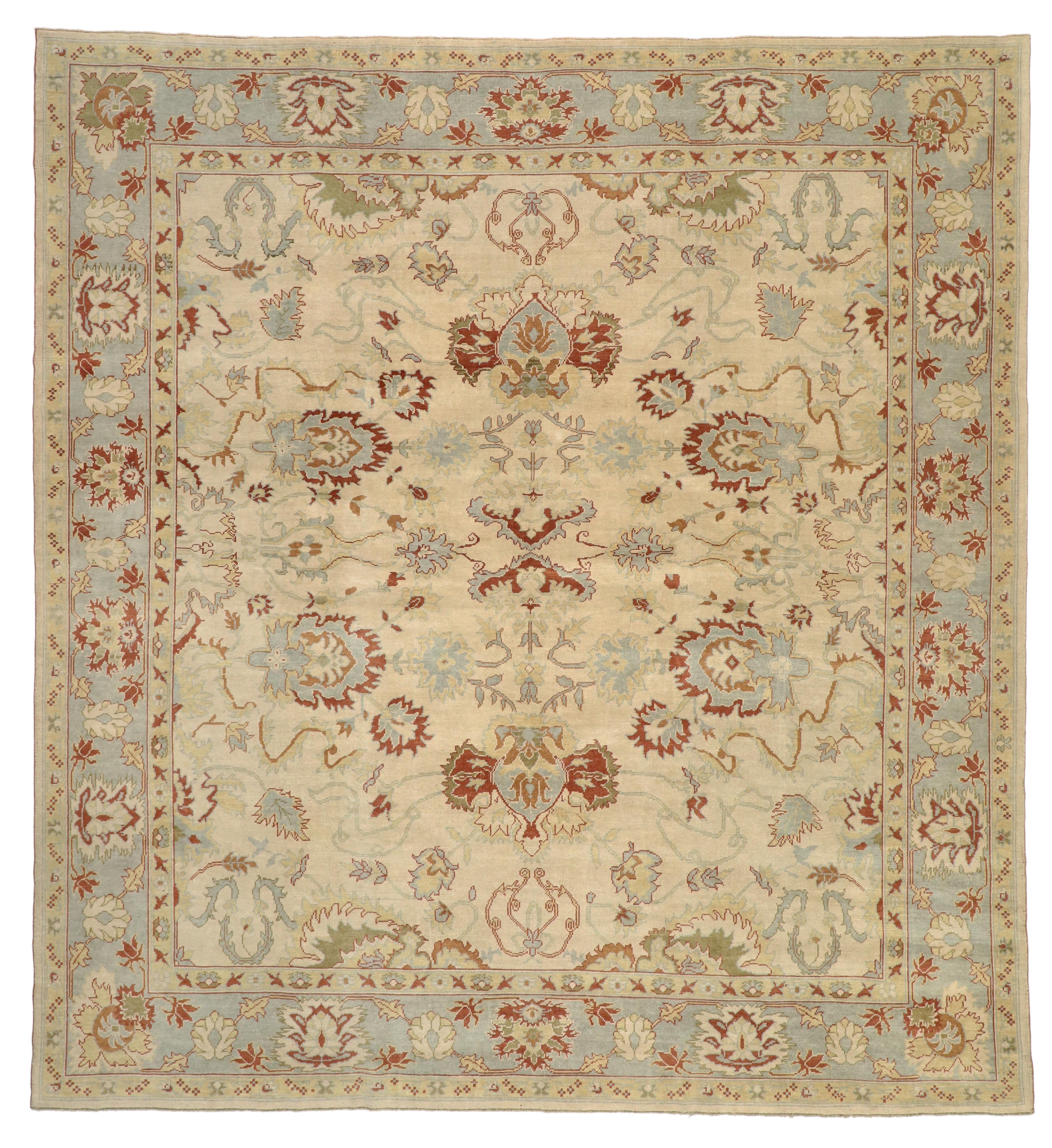 Hand-Knotted New Contemporary Turkish Oushak Rug with Modern Transitional Style For Sale