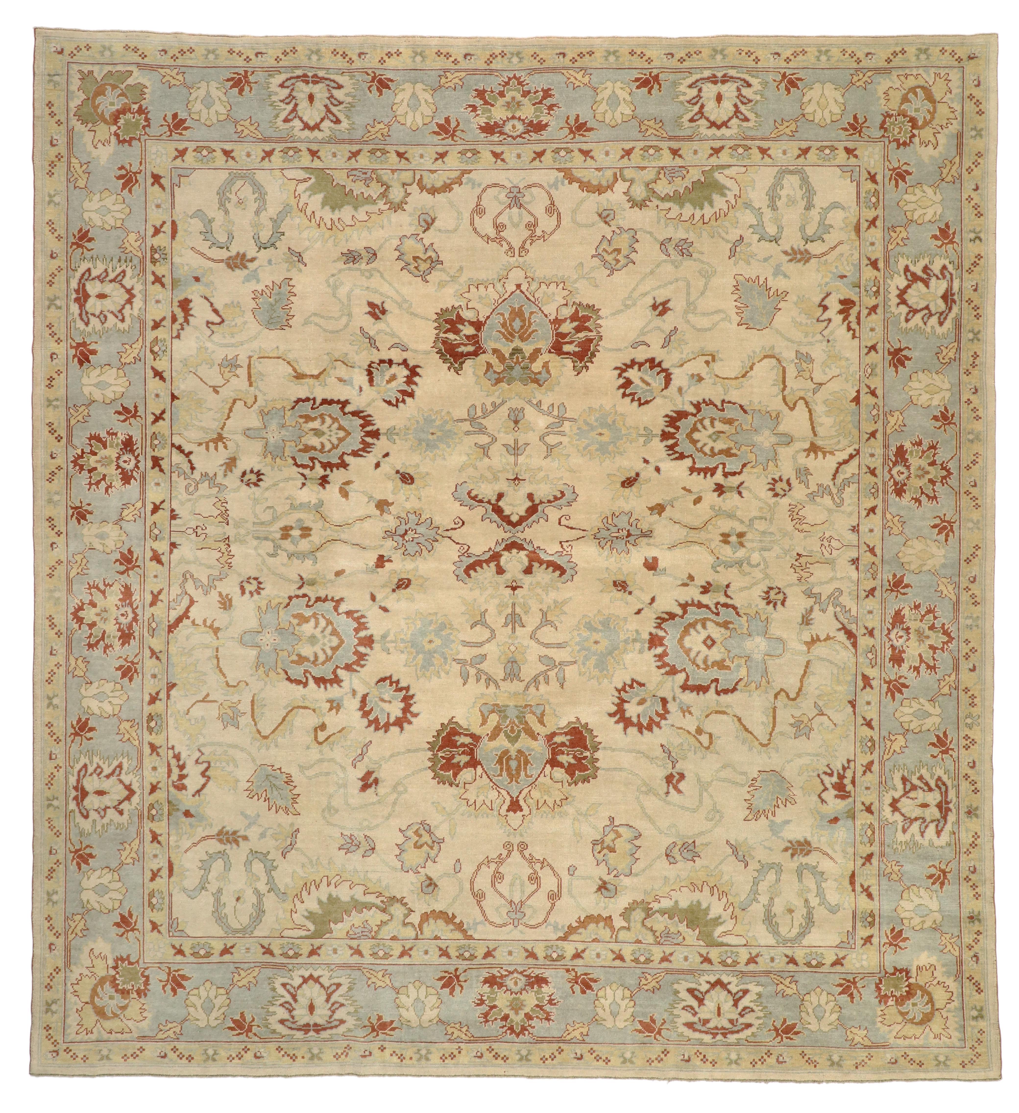 Hand-Knotted New Contemporary Turkish Oushak Rug with Modern Transitional Style For Sale