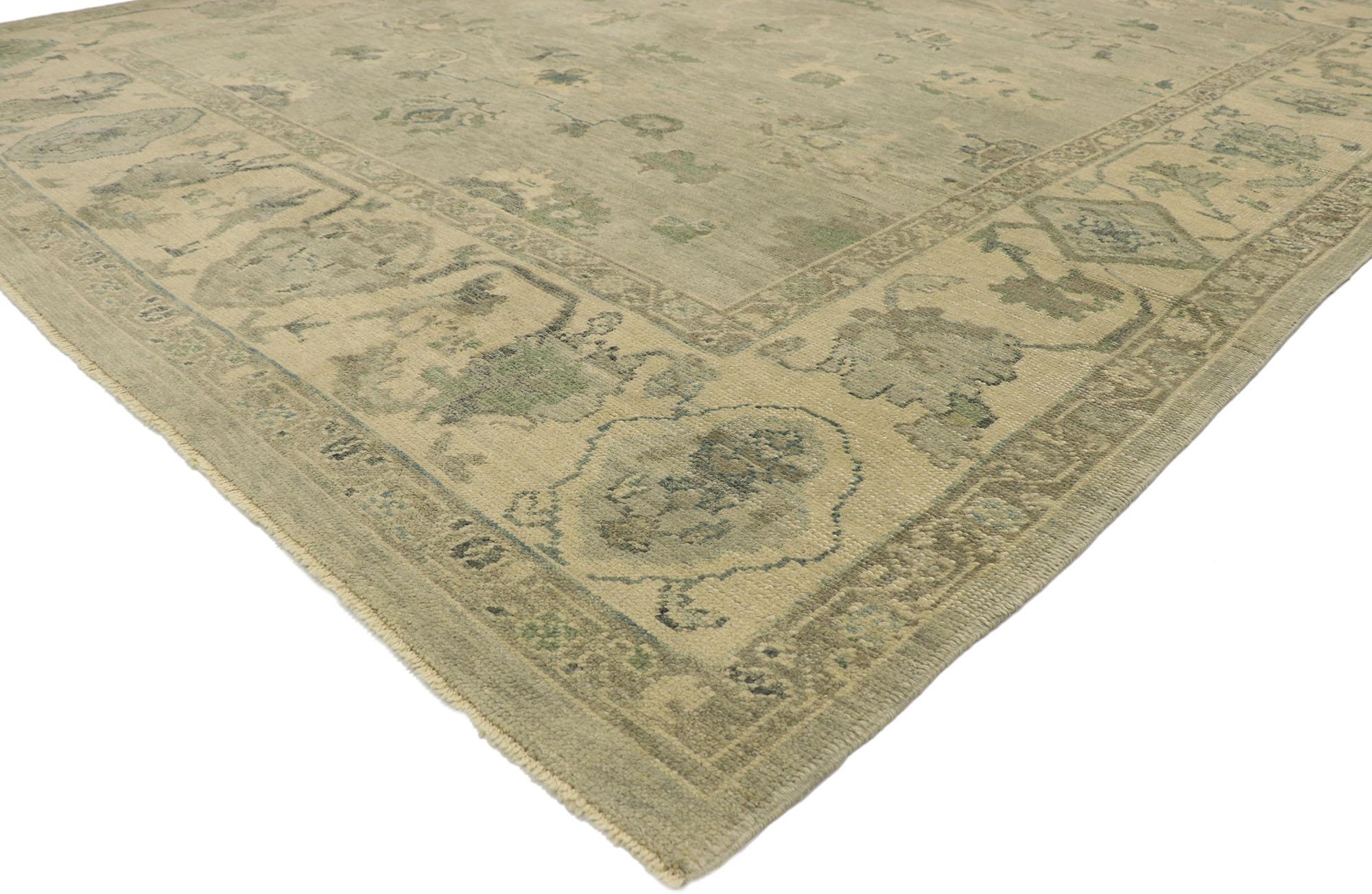 Hand-Knotted Contemporary Turkish Oushak Rug with Modern Transitional Style For Sale