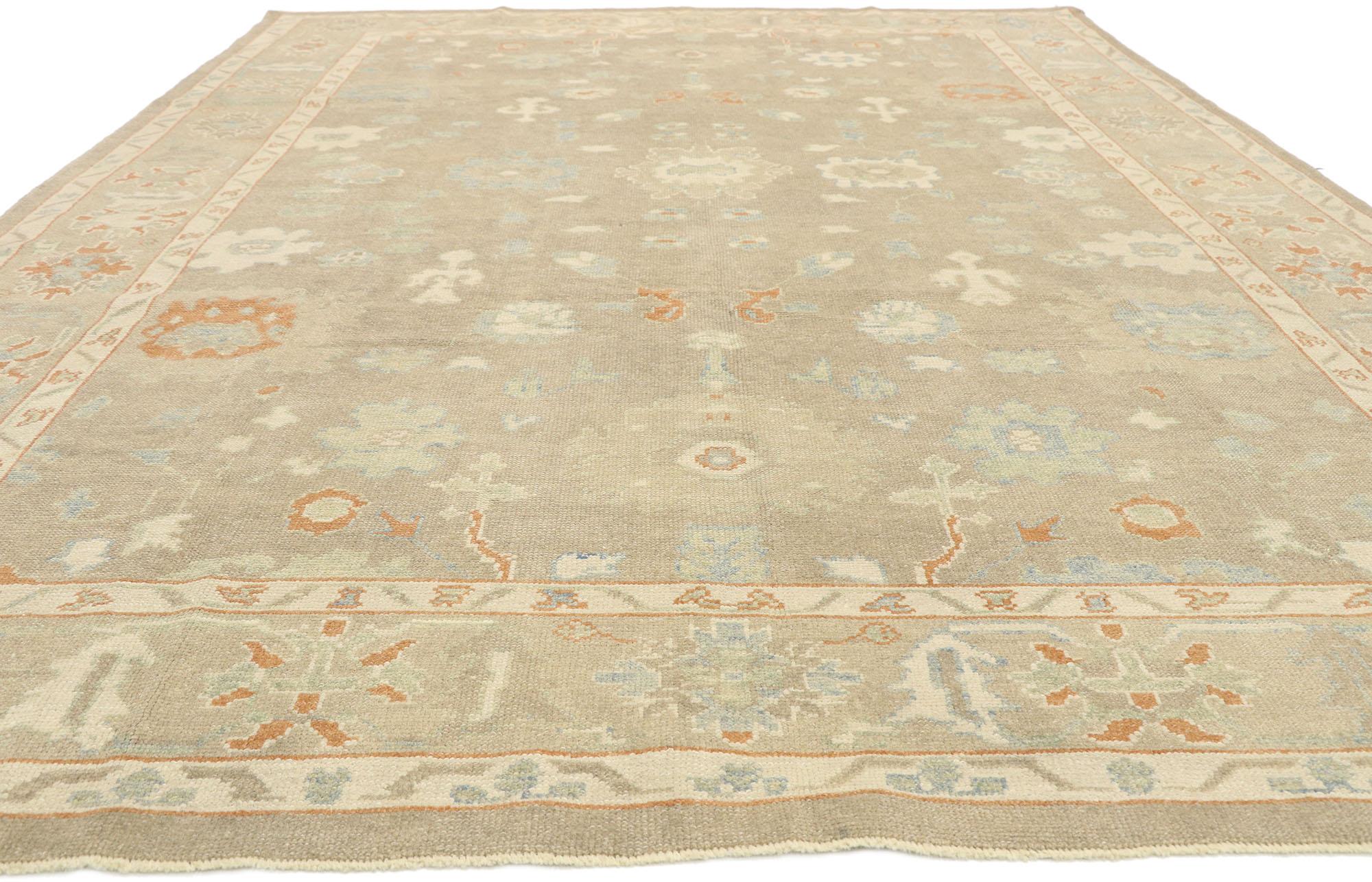 Hand-Knotted New Contemporary Turkish Oushak Rug with Modern Transitional Style For Sale